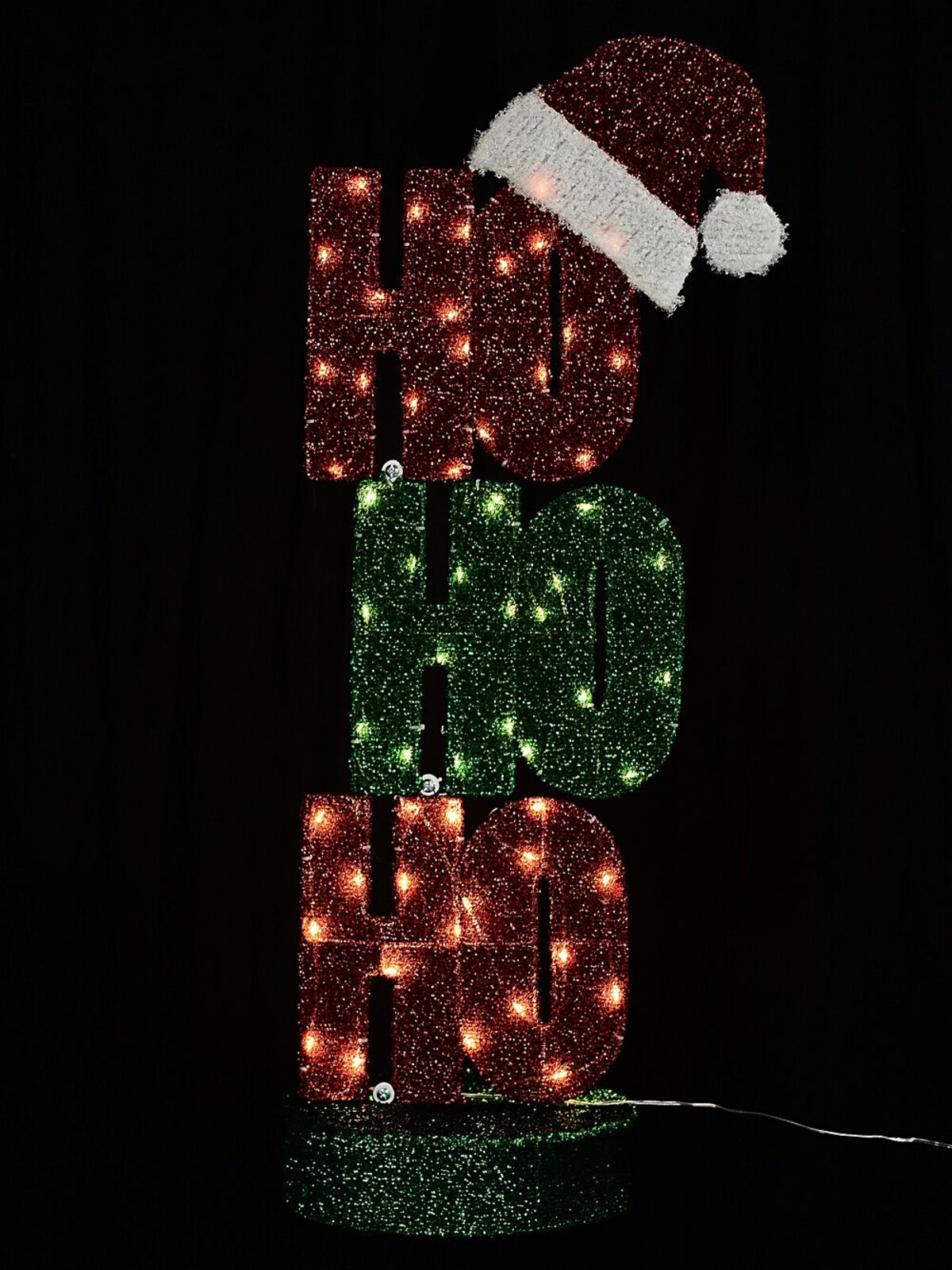 98cm Ho Ho Ho Red & Green Tinsel Mesh With Warm White LED Light Display — image 3