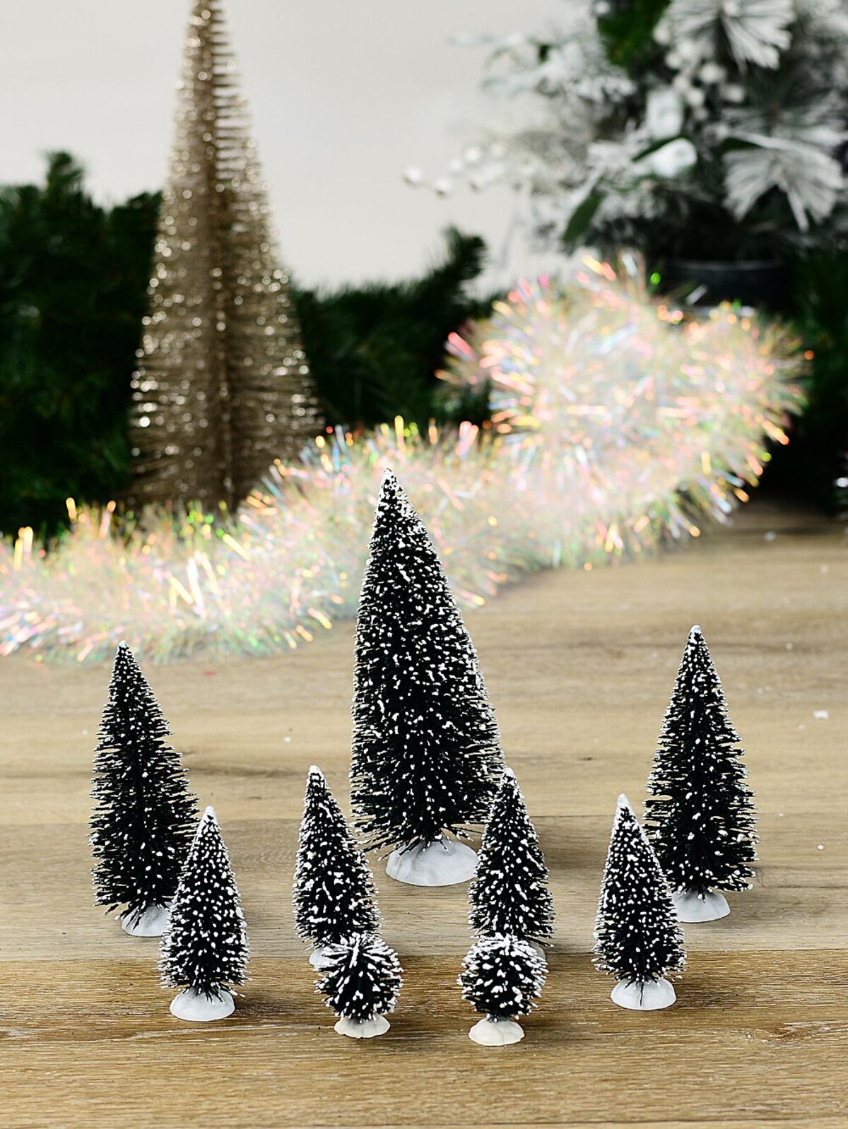 9x Snow Tipped Pine Tree & Shrub Village Scenery | 21cm Tree — image 2