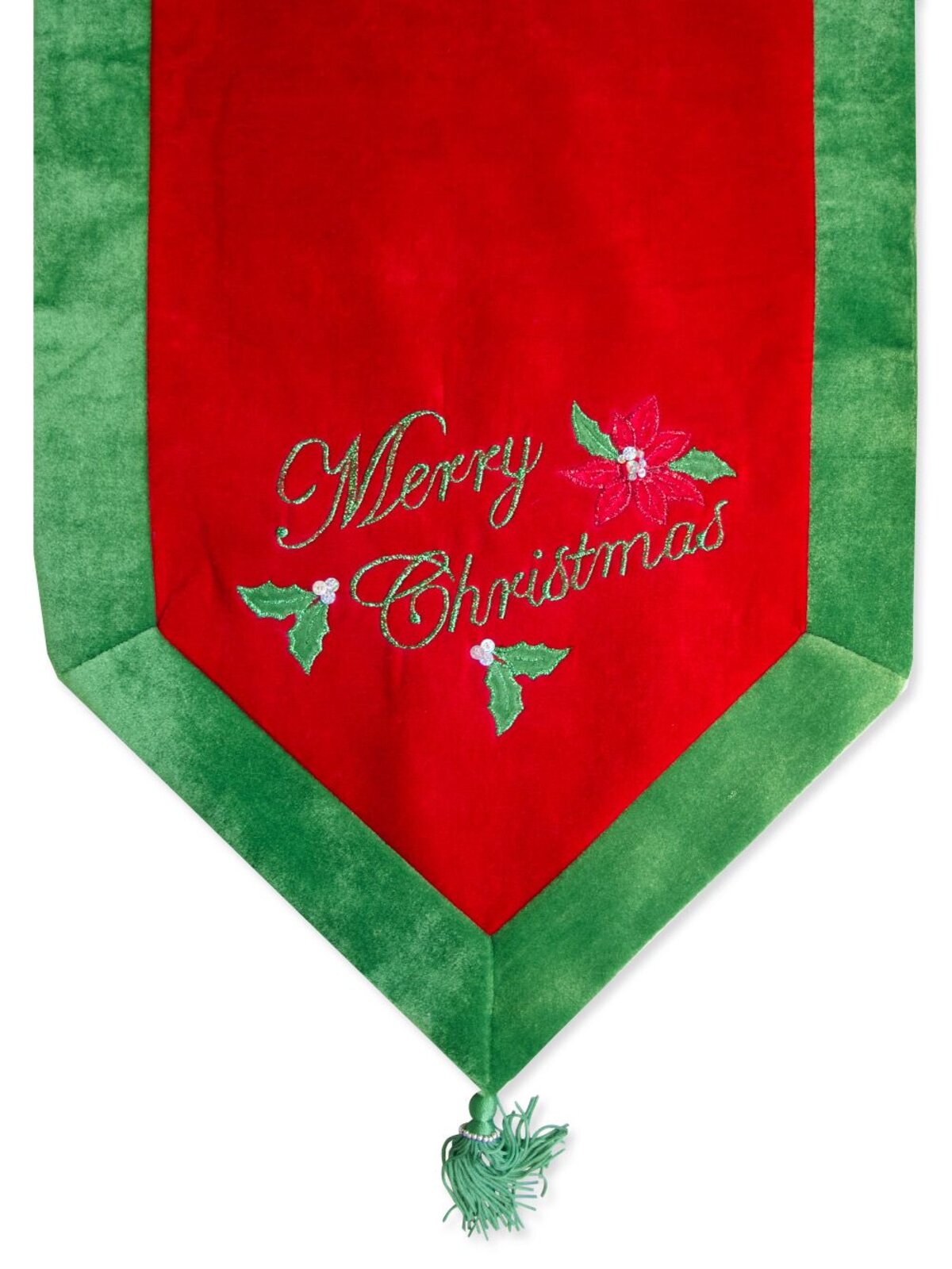 Red & Green Velvet Merry Christmas Table Runner - 1.8m