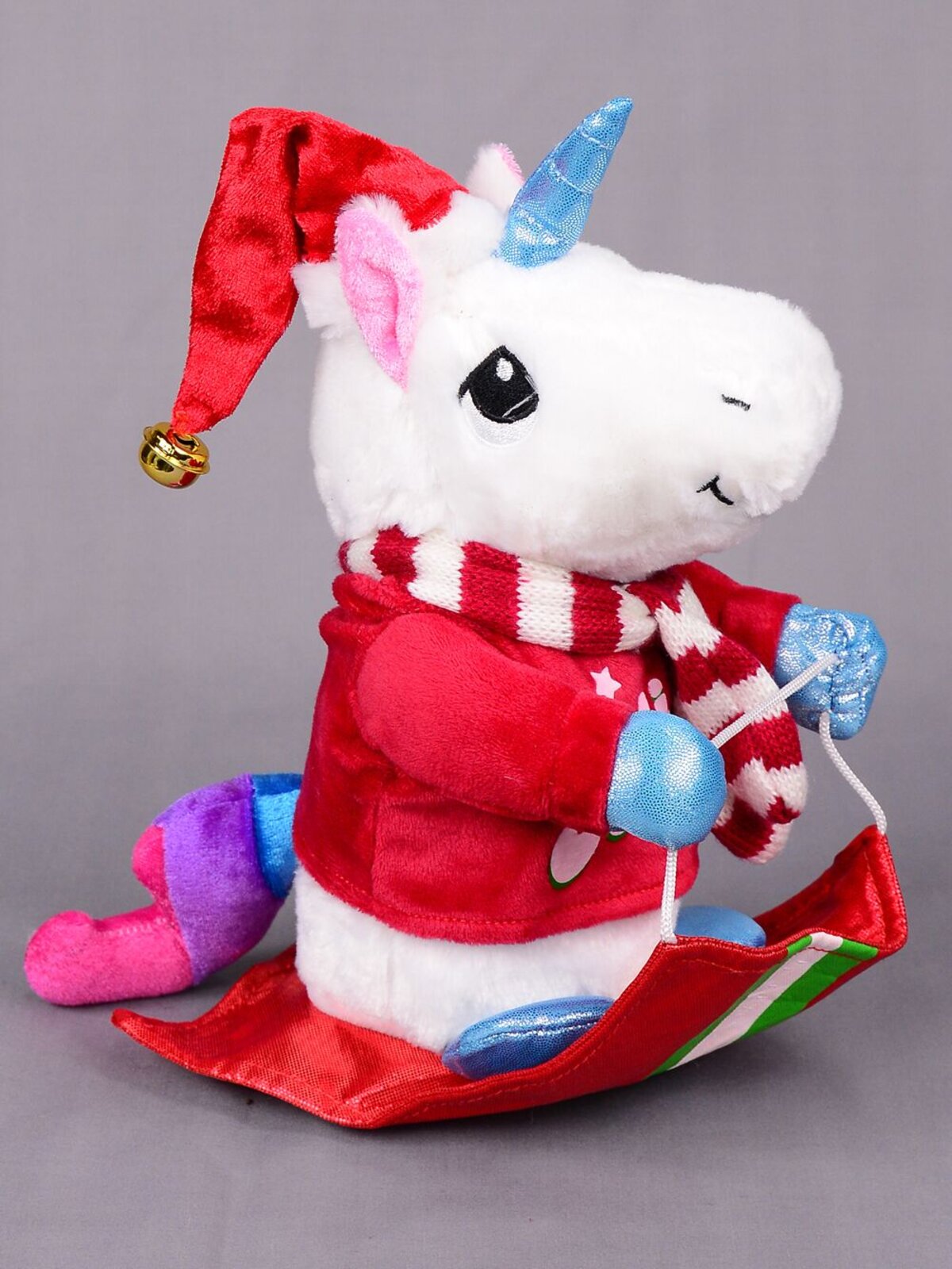 Animated & Colourful Christmas Unicorn On Sled - 23cm
