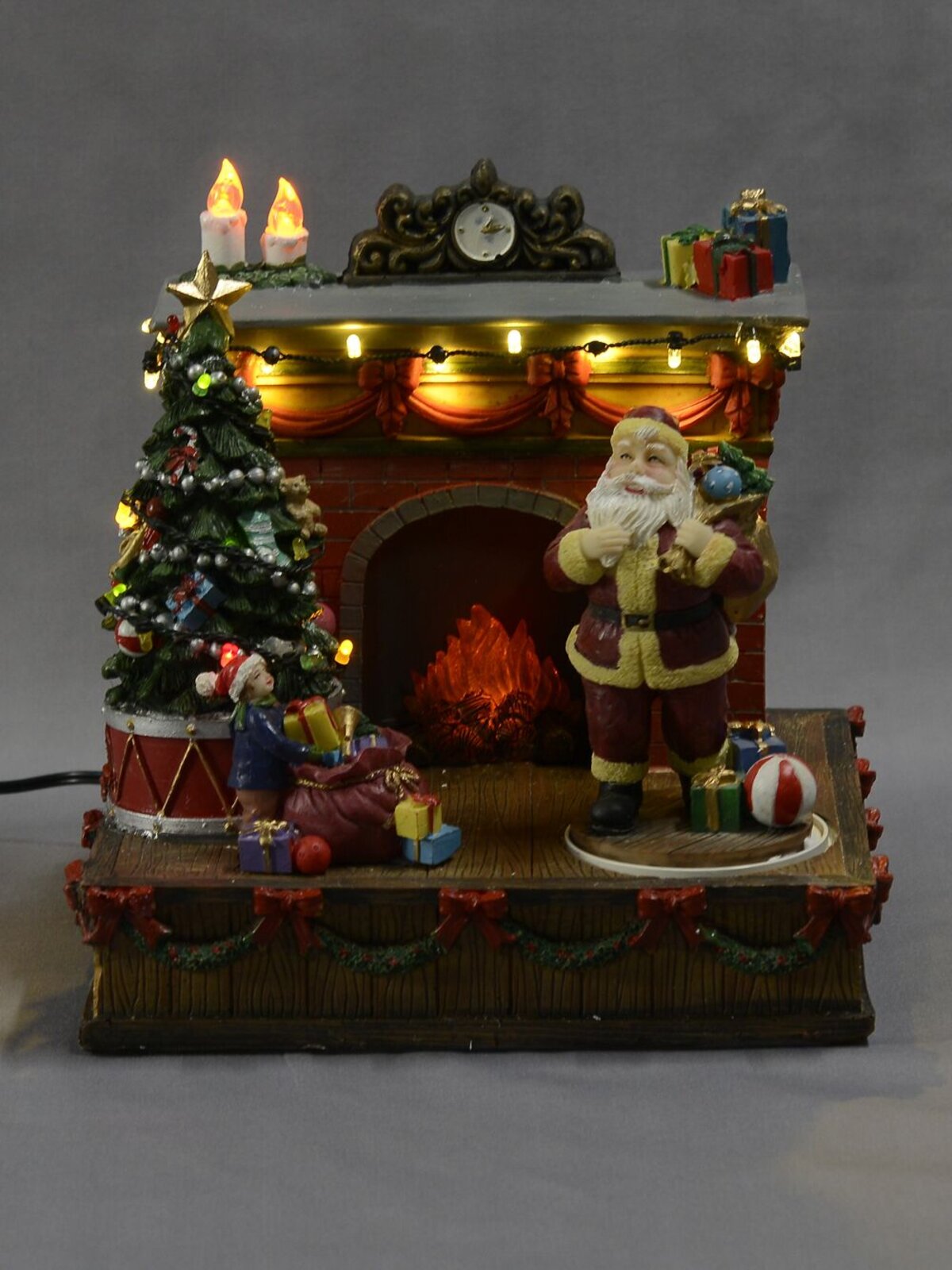Animated & Illuminated Santa By The Fireplace Scene - 20cm