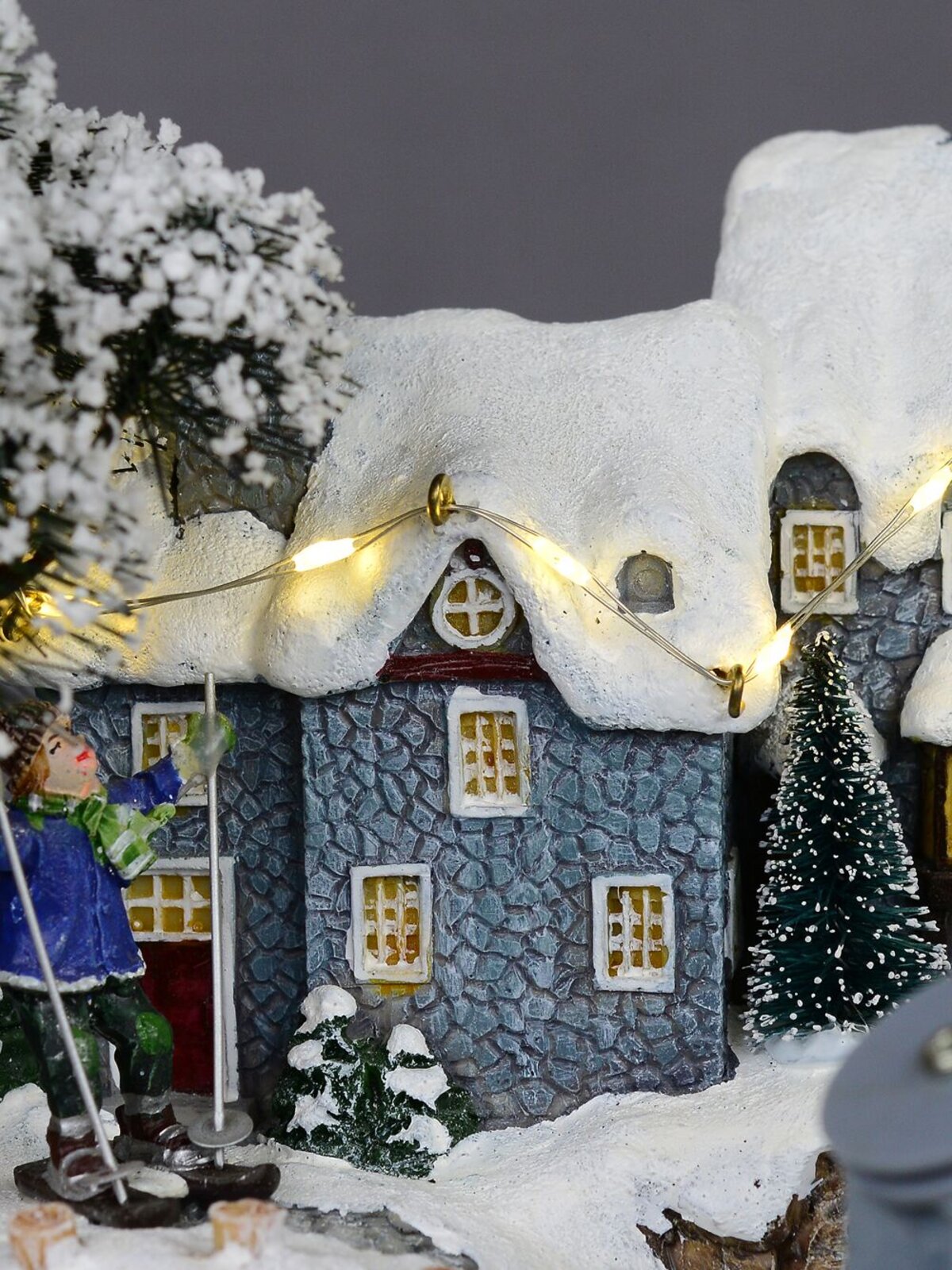 Animated & Illuminated Winter Snow Covered Village with Train & Cable Car - 38cm — image 7