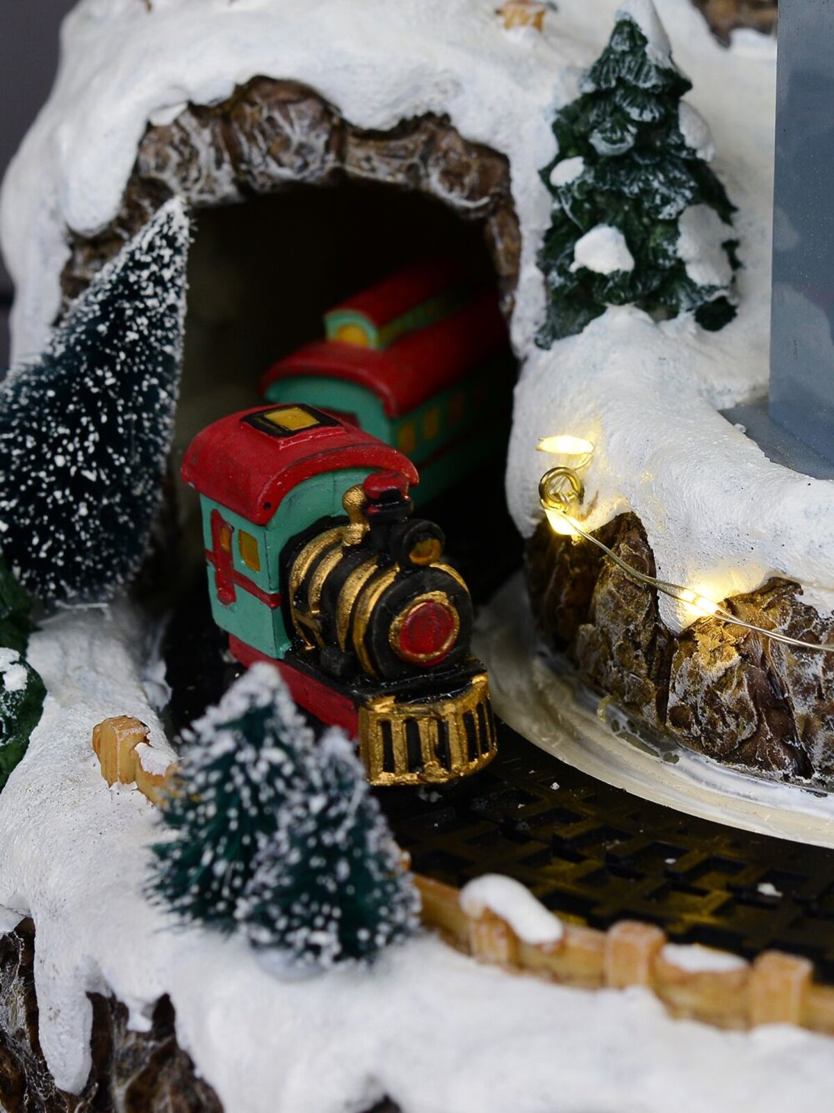 Animated & Illuminated Winter Snow Covered Village with Train & Cable Car - 38cm — image 3