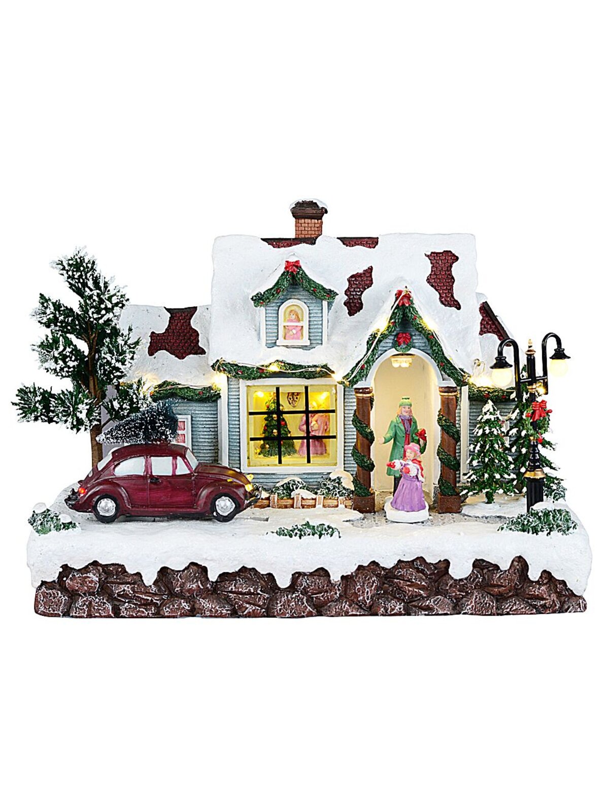 Animated Musical Home For Christmas With LED Car & Street Lamp | 30cm — image 6