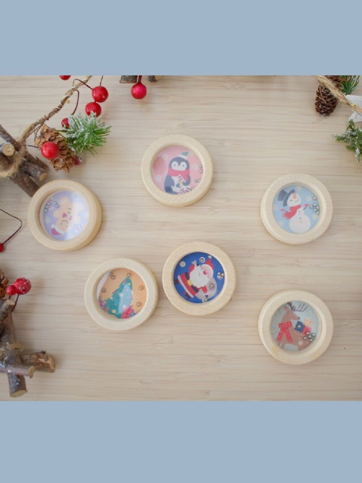 Assorted Christmas Design Wooden Handheld Balance Ball Game — image 2
