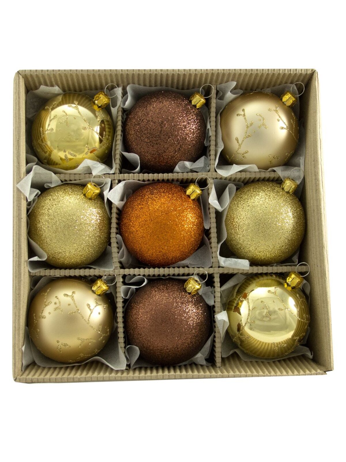 Assorted Glittered & Patterned Chocolate, Gold & Copper Baubles - 9 x 60mm — image 7