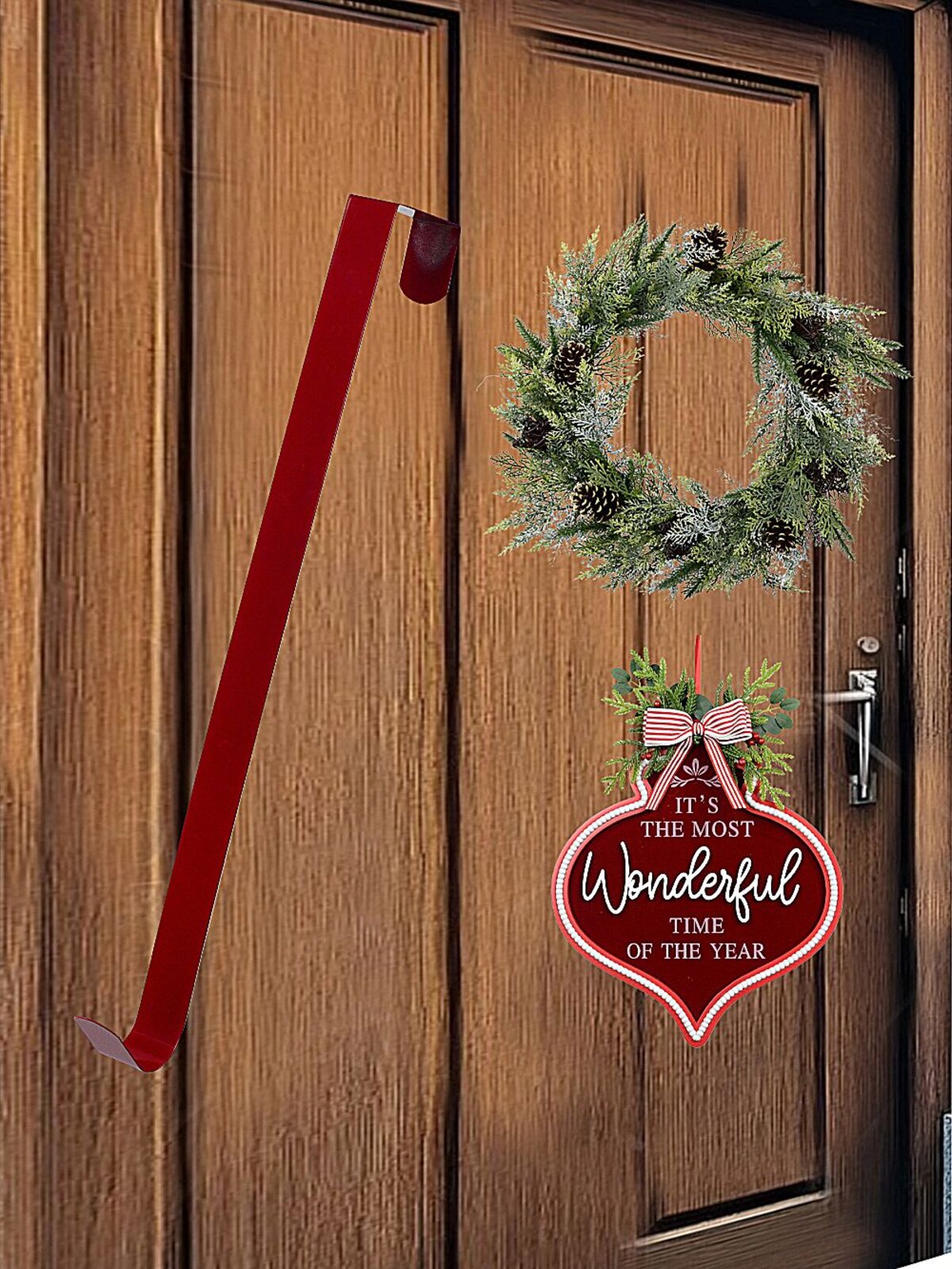 Assorted Red Or Green Metal Wreath Hanger | 36cm Over Door Hook Holds 11kg — image 6