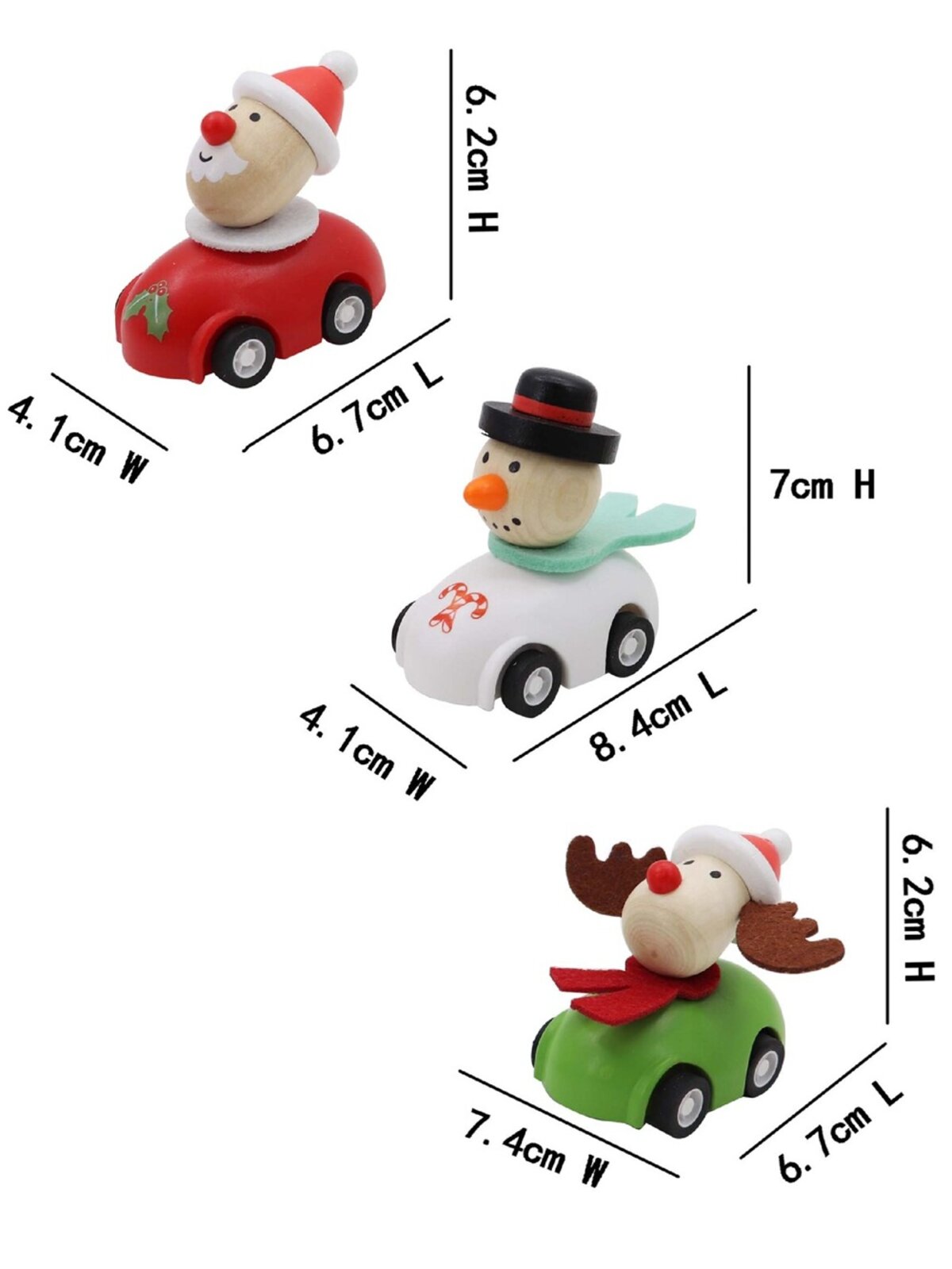 Assorted Wooden Santa, Snowman & Reindeer Christmas Pull Back Cars — image 3