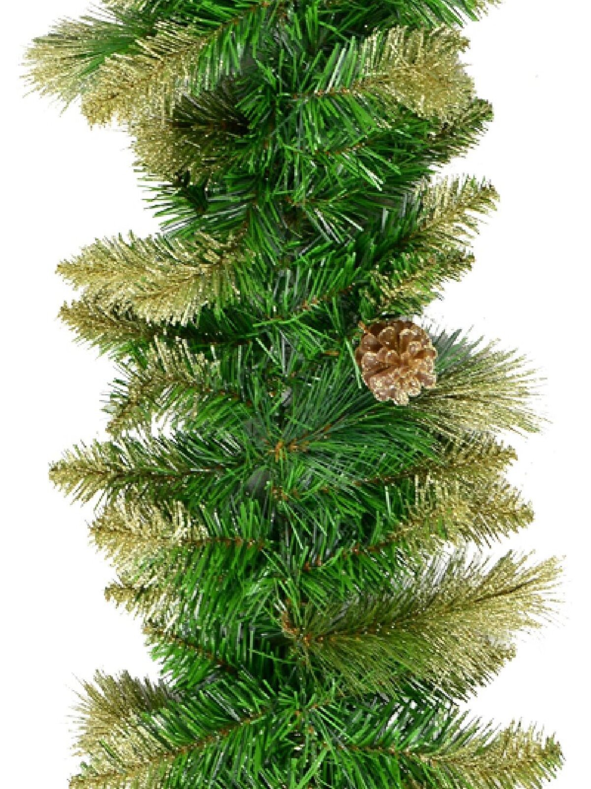 Balsam Pine Garland With 193 Gold Glittered Tips, Pine Cones & Berries - 2.7m