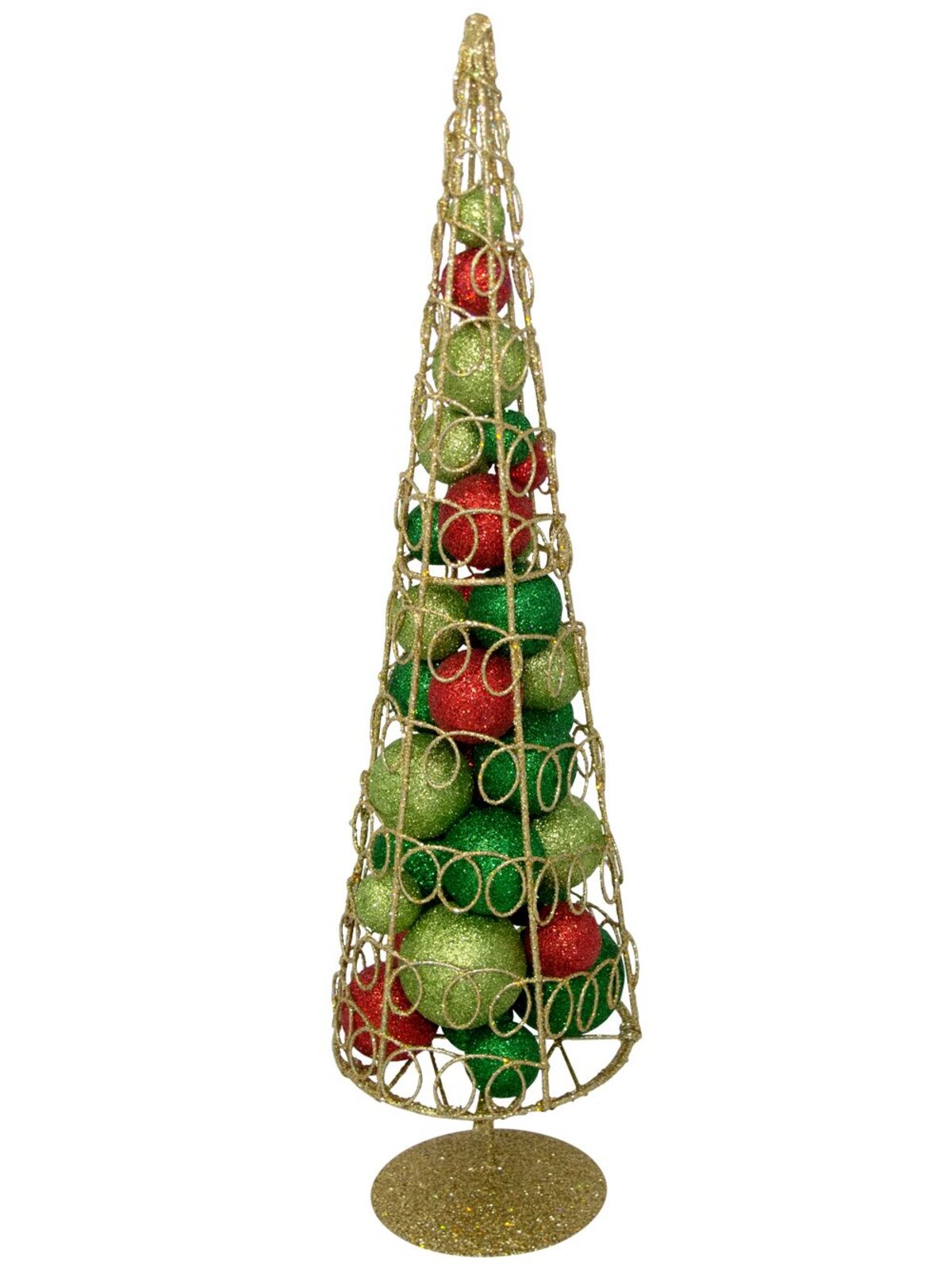 Bauble Filled Gold Glitter Wire Cone Table Top Tree - 45cm — image 2