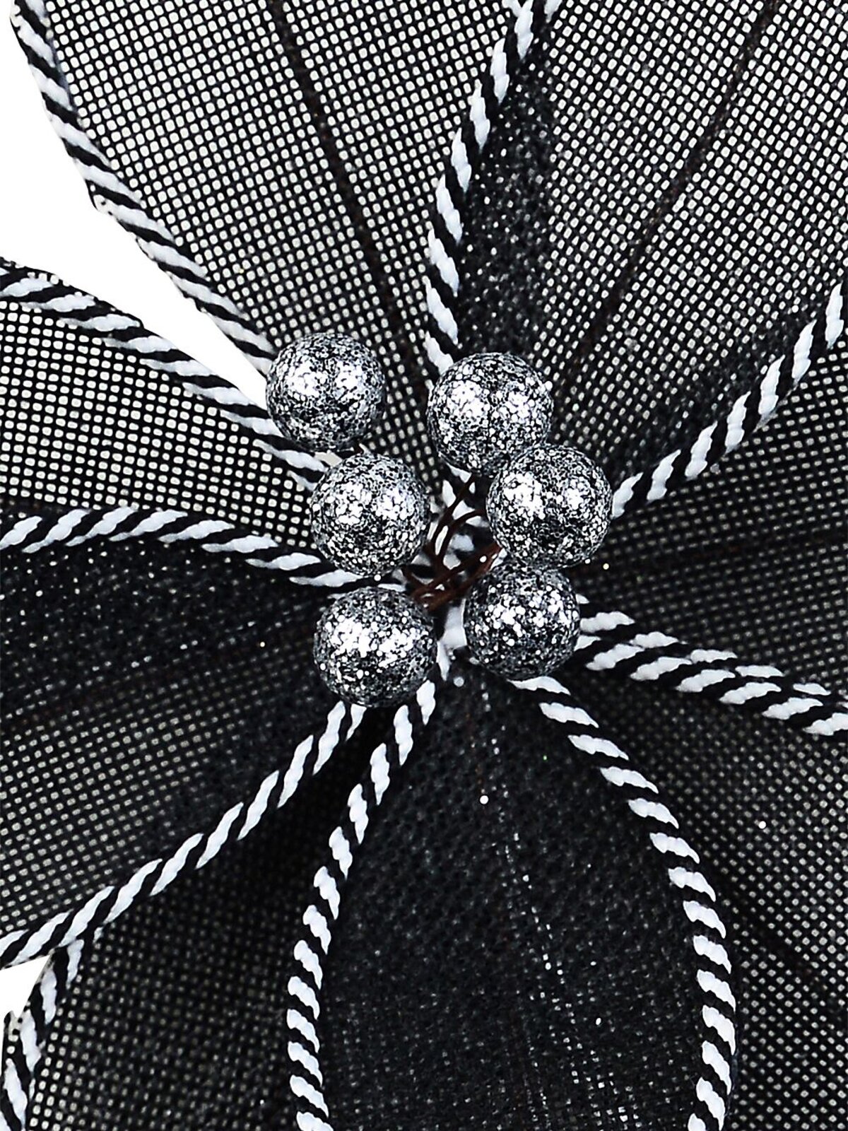 Black Mesh & White Twisted Cord Poinsettia Christmas Tree Clip Pick | 26cm — image 3