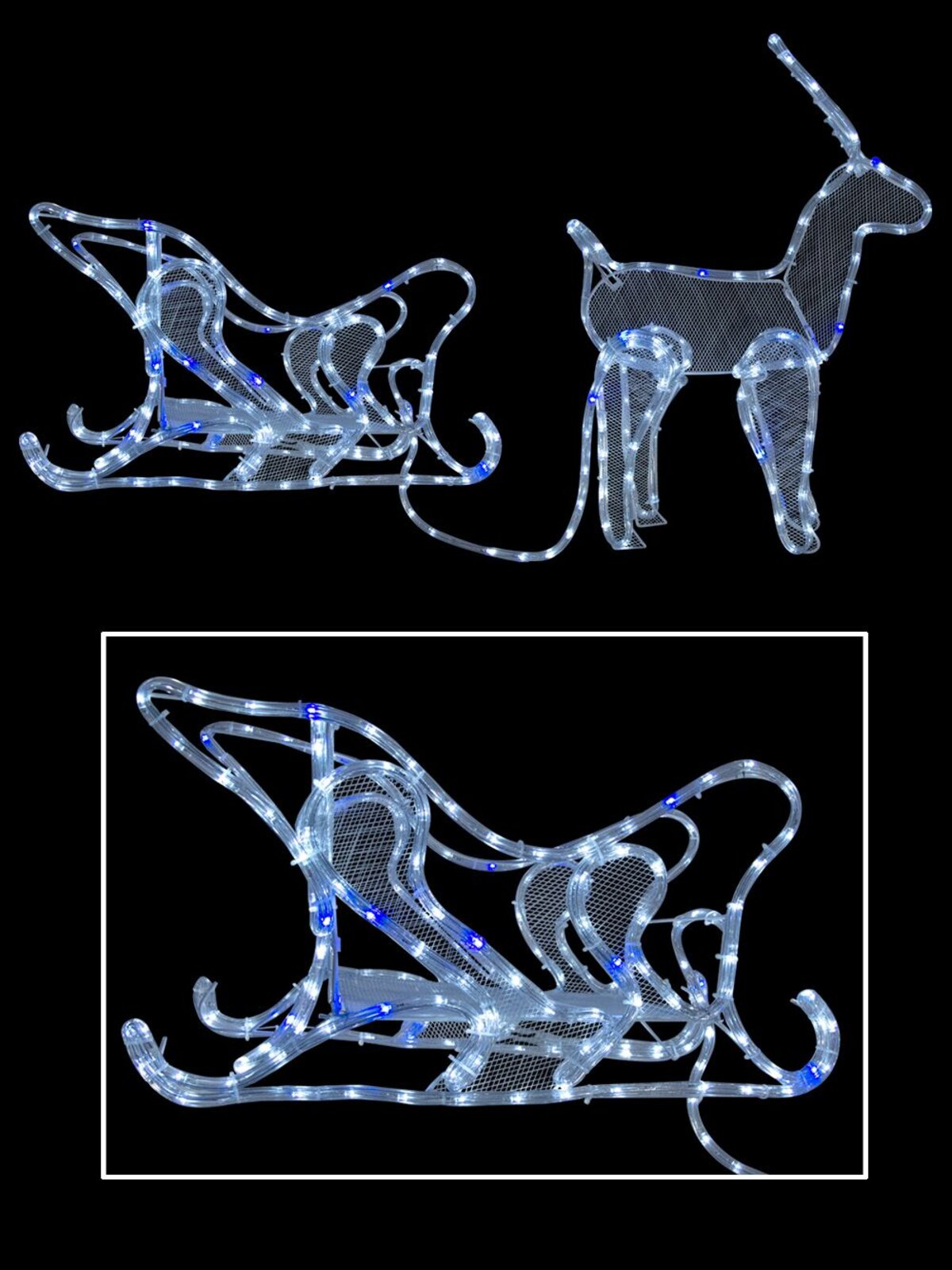 Blue & Cool White 3D Rope Light Sleigh & Reindeer - 1.5m — image 2