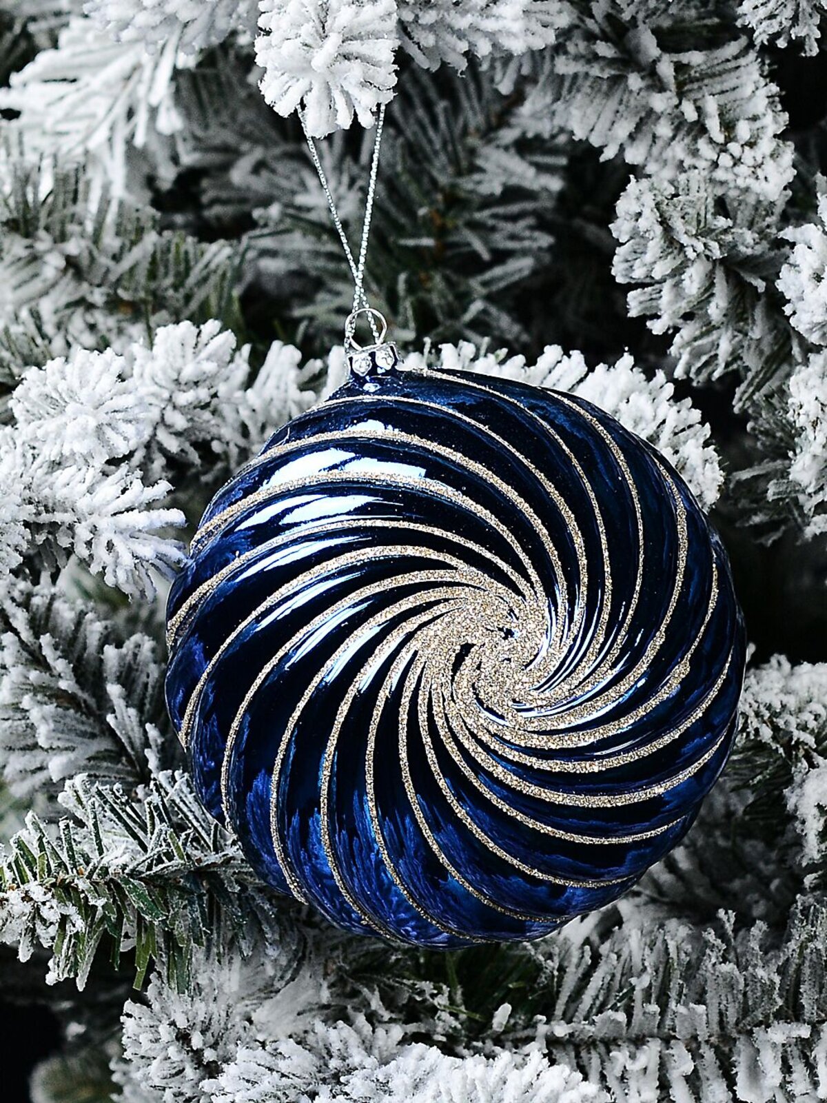 Blue Dynamic Signature Shiny Textured Whirlpool Glitter Bauble | 12cm — image 2