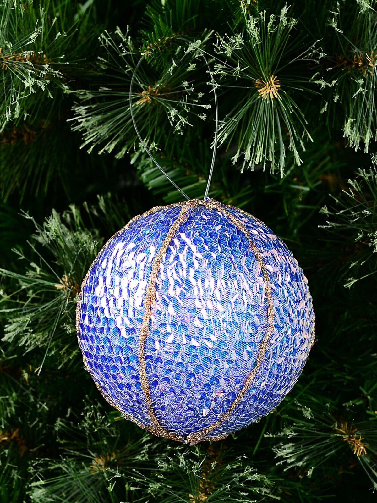 Blue Opulent Signature Mesh Sequin & Gold Line Bauble | 12cm — image 2