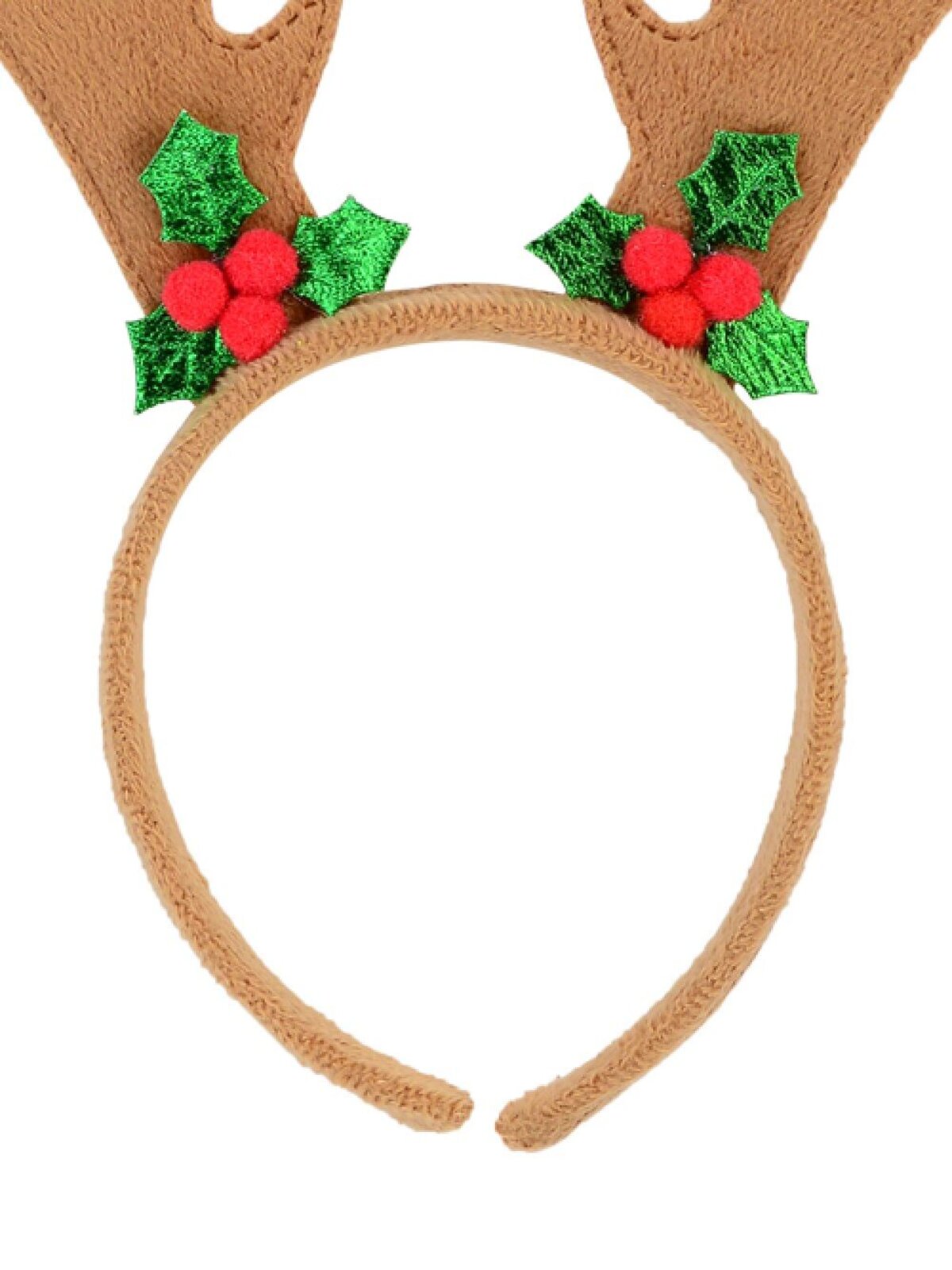 Brown Velvet Deer Antlers Christmas Headband Mistletoe | One Size Fits Most