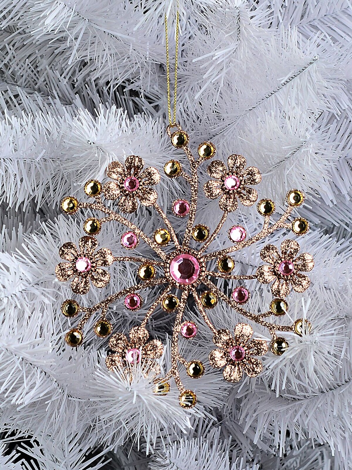 Champagne Glittered Jewelled Floral Bouquet Essential Ornament | 15cm — image 2