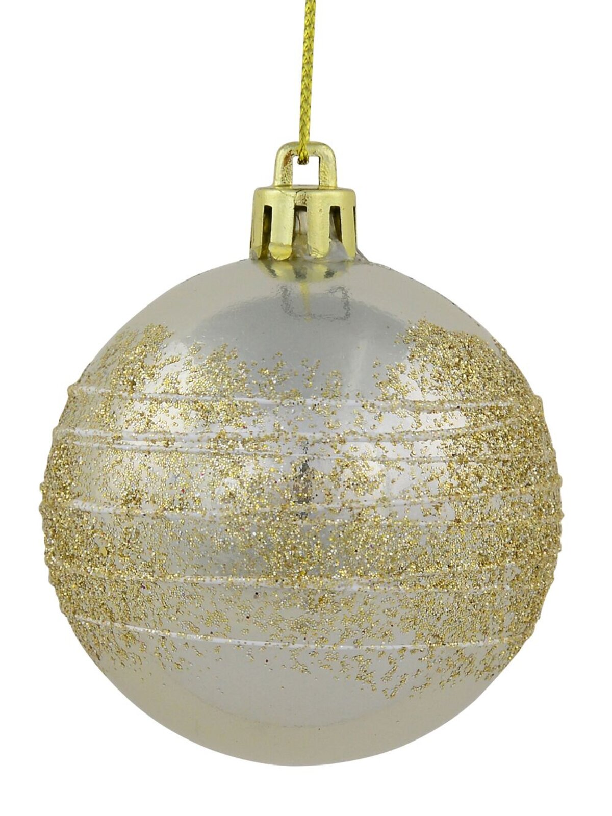 Champagne Pearl Baubles With Gold Glitter & White Stripes - 12 x 60mm — image 3