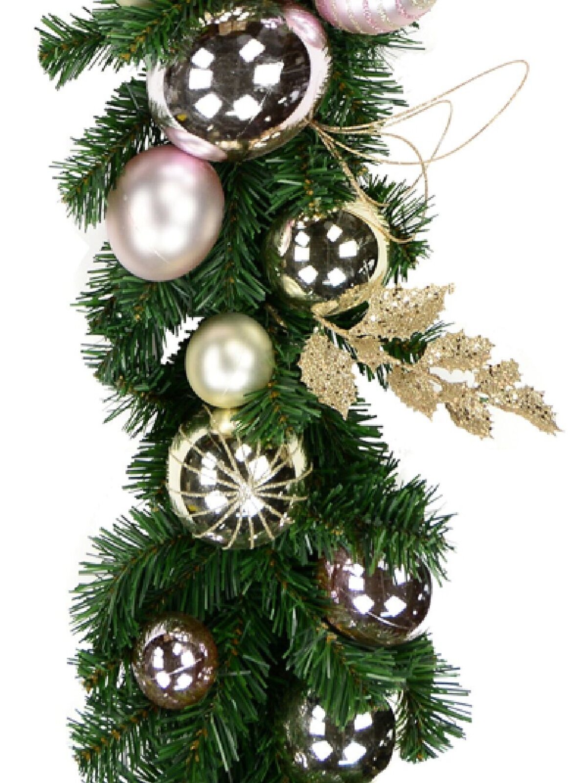 Champagne & Pink Bauble, Holly Leaf & Whisker Loops Christmas Garland - 2.7m