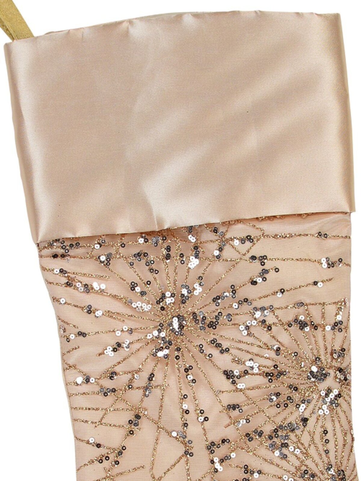 Champagne Satin With Sequin Starburst Pattern Christmas Stocking - 48cm — image 2