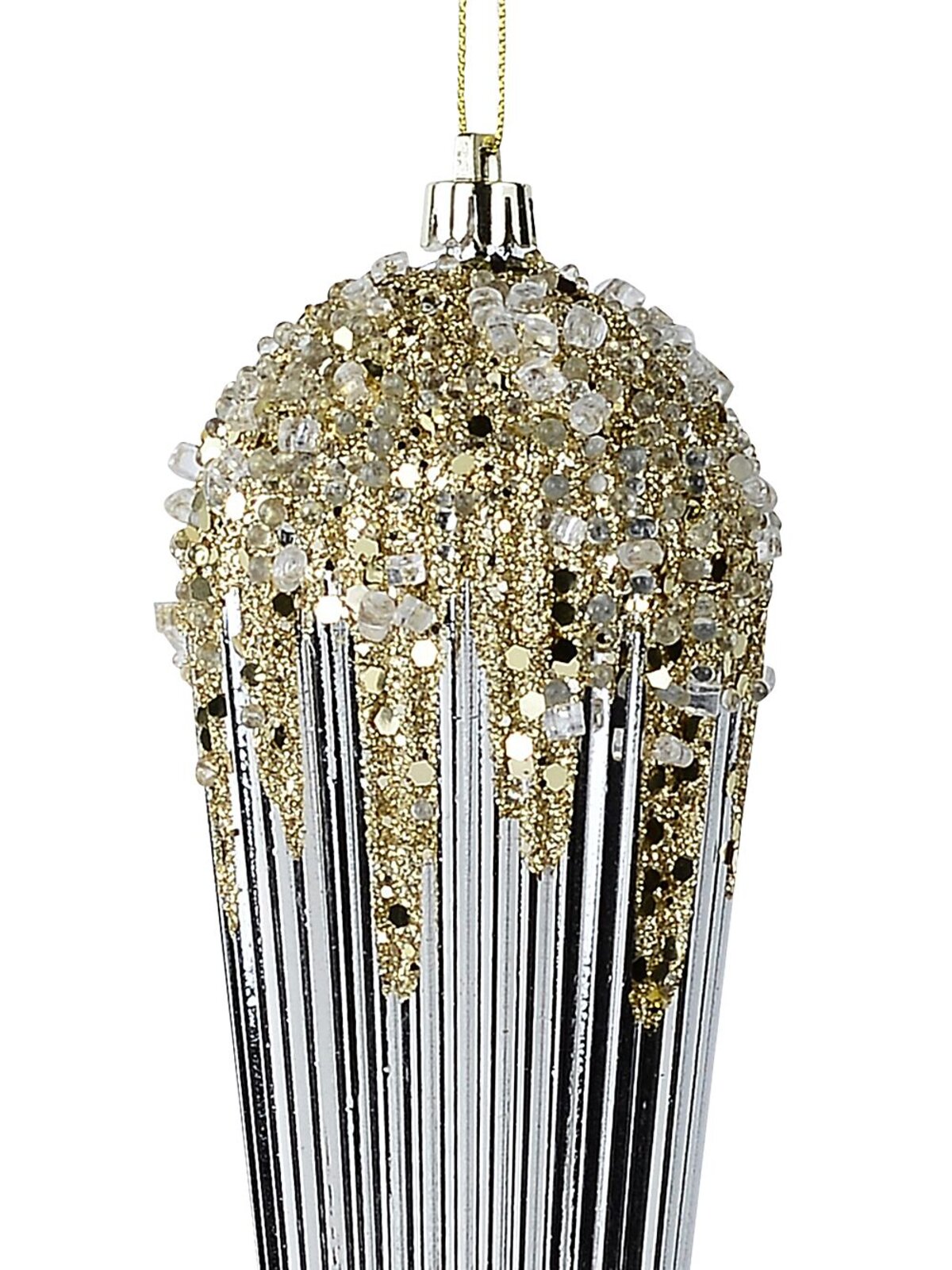 Champagne Textured & Gold Sequin Icicle Whimsical Essential Ornament | 28cm — image 3
