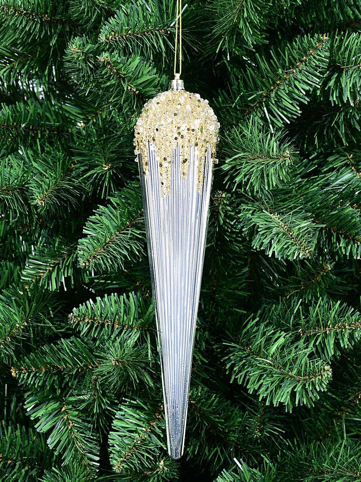 Champagne Textured & Gold Sequin Icicle Whimsical Essential Ornament | 28cm — image 2