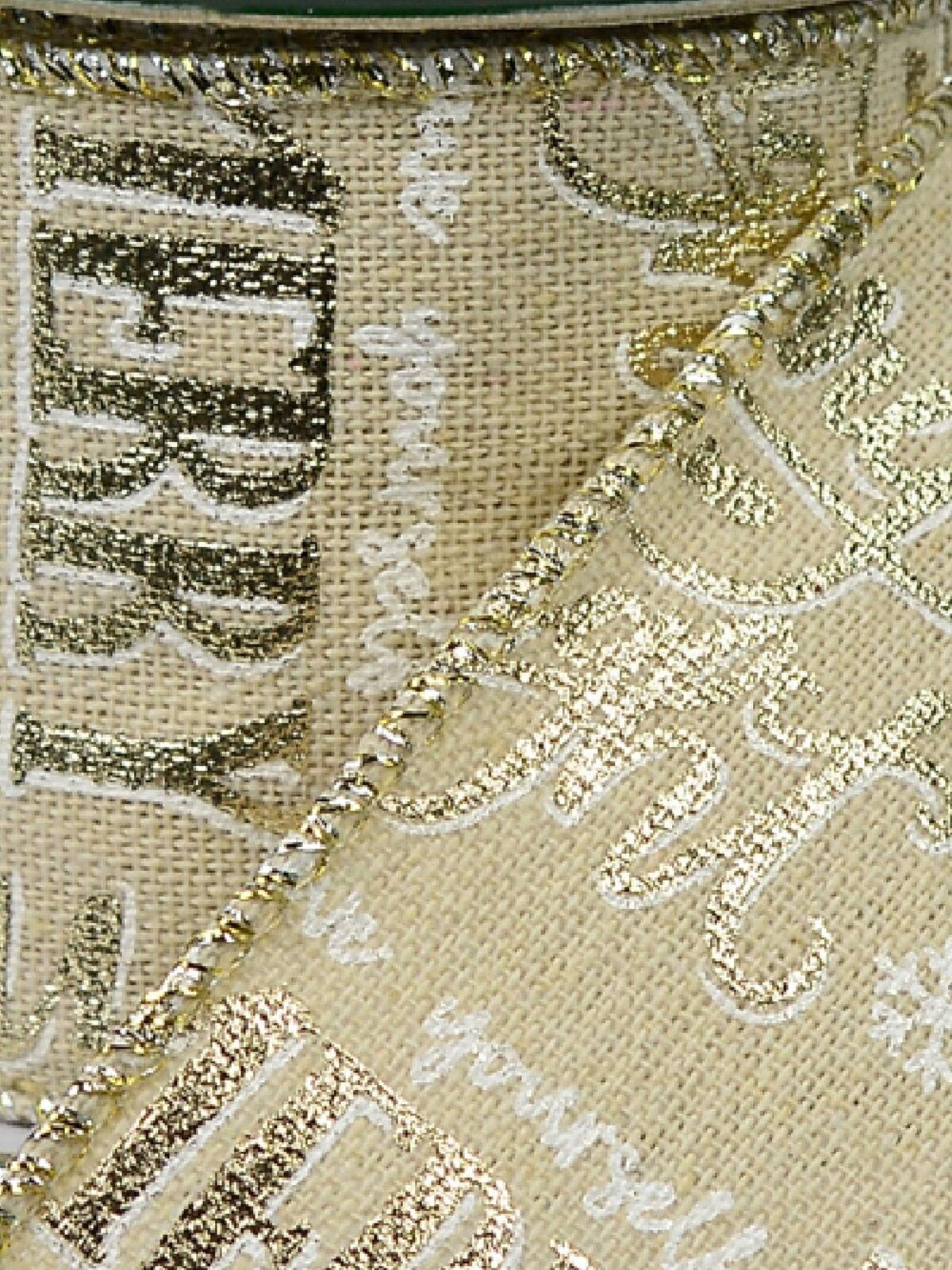 Christmas Font On Natural Look Christmas Ribbon With Silver Edging - 3m