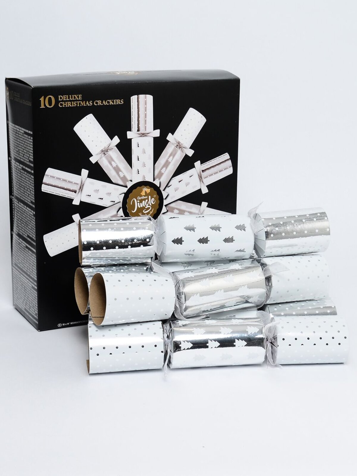 Christmas Jingle Shiny Silver & White Tree & Dots Pattern Bon Bons - 10 x 34cm — image 2