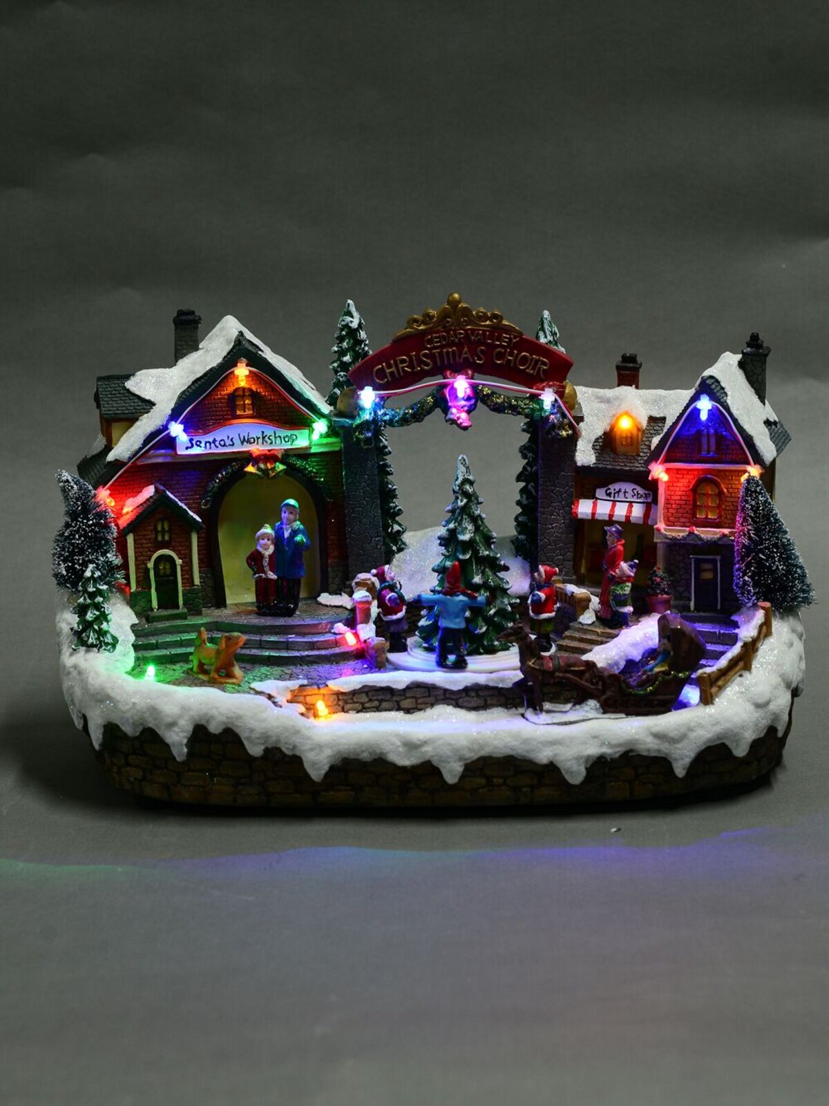 Christmas Village Scene With Santa's Workshop & Moving Children - 33cm — image 2