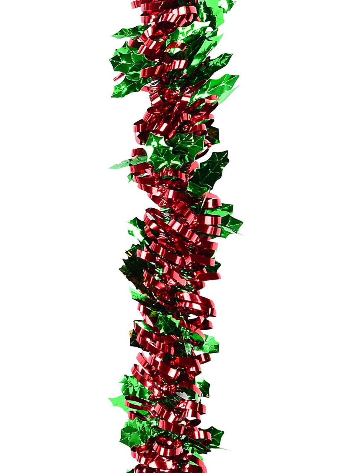 Classic 4ply Red Ribbon & Green Holly Christmas Tinsel Garland | 2.7m x 90mm — image 3