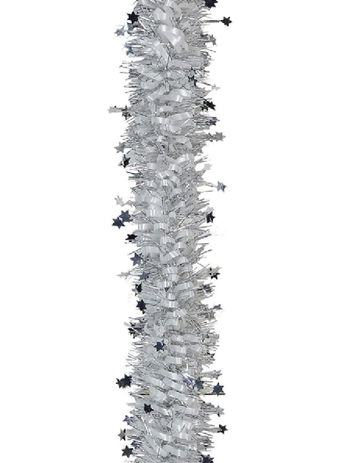 Classic 4ply Silver Star & Loop Fir Christmas Tinsel Garland | 2.7m x 90mm