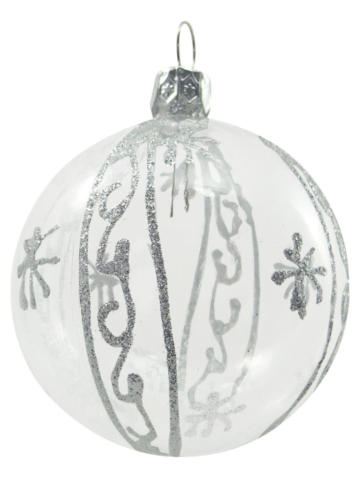 Clear Baubles With Assorted Glittered Pattern - 9 x 60mm