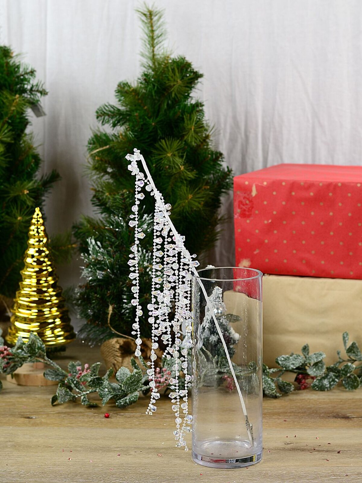 Clear Iridescent Diamante Bead Spray Long Christmas Clip Stem | 45cm — image 2
