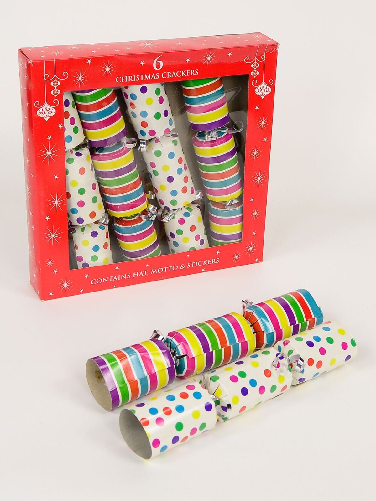 Colourful Festive Stripe & Dot Design Christmas Cracker Bon Bons - 6 x 25cm — image 4