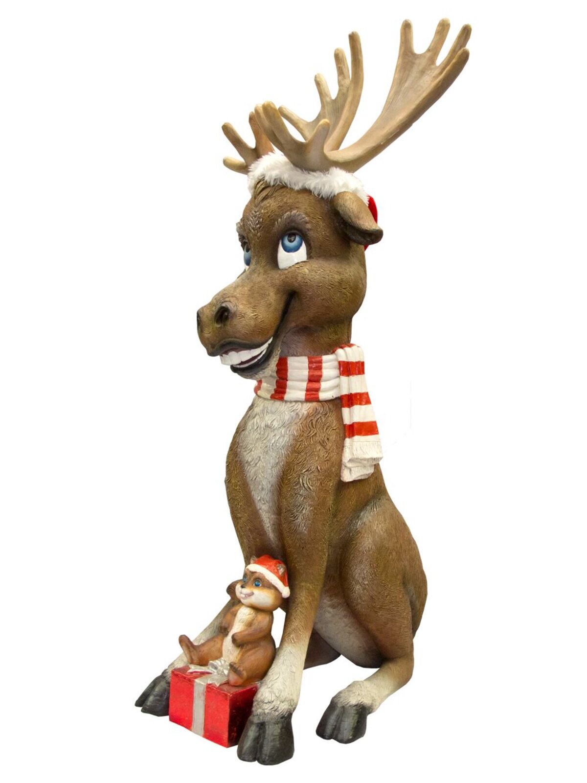 Comical Resin Moose With Chipmunk & Gift Decor - 1.2m — image 3