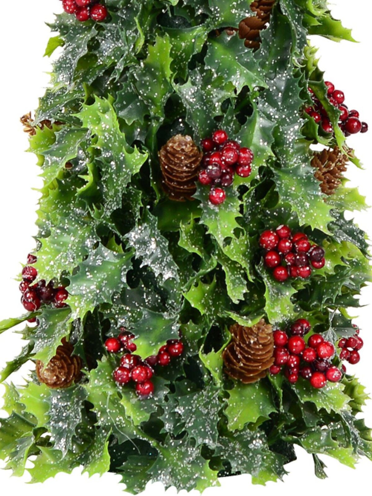 Conical Holly Leaf, Berry & Pine Cone Christmas Tree Table Top Ornament - 40cm — image 4