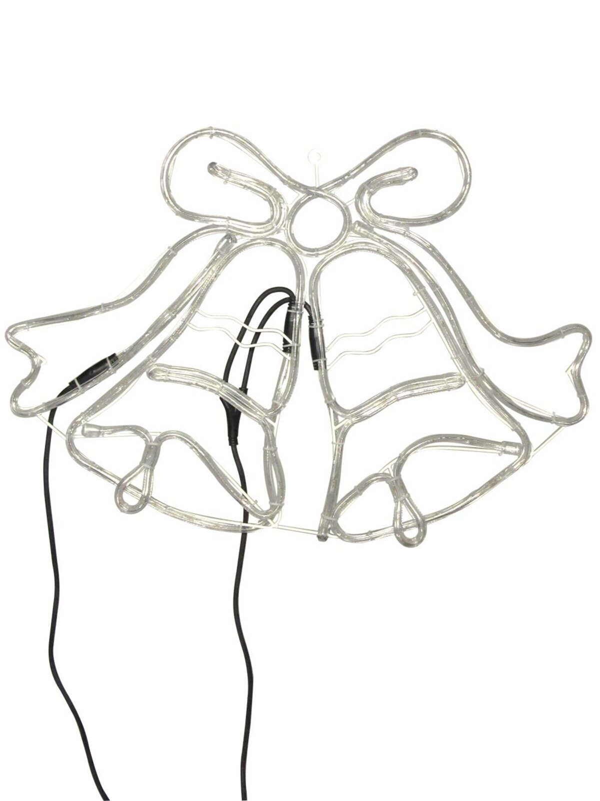 Cool White Double Bell With Red Ribbon LED Rope Light Silhouette - 74cm