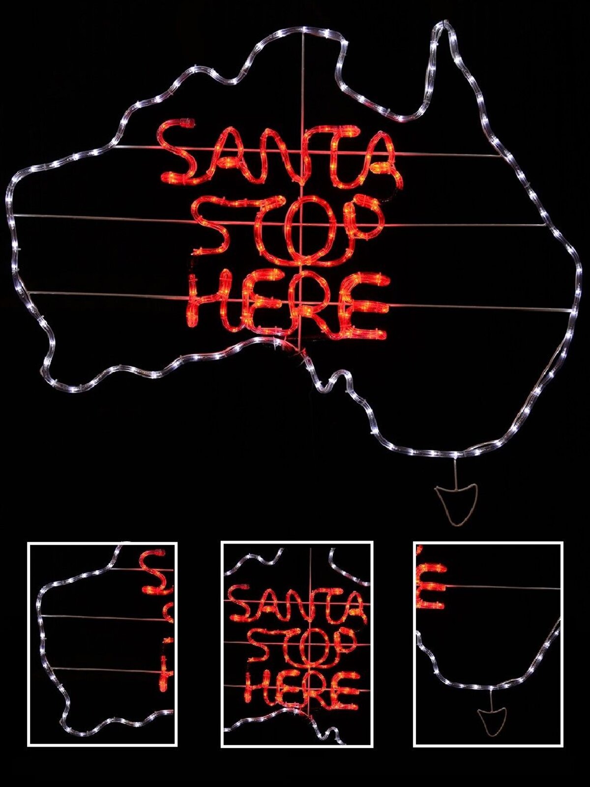 Cool White & Red Santa Stop Here Australian Map Rope Light Silhouette - 1.1m — image 2