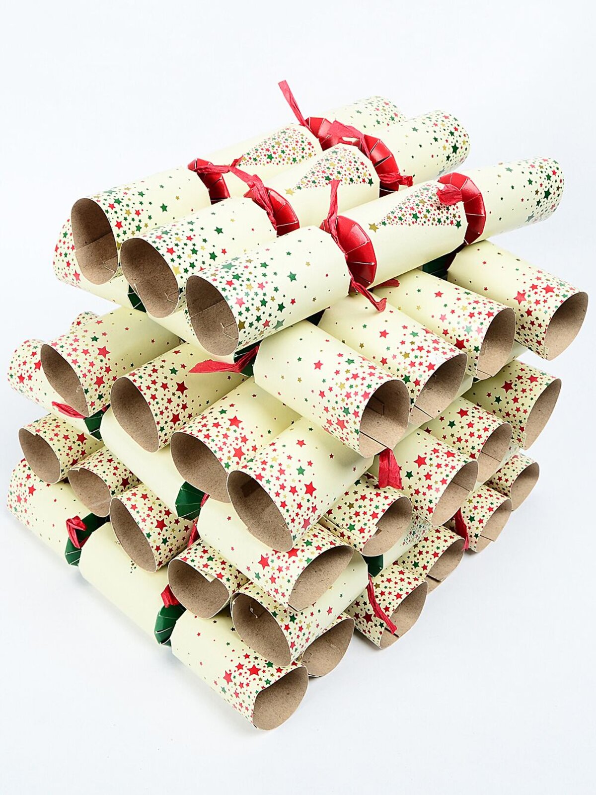 Cream With Red, Gold & Green Christmas Stars Cracker Bon Bons - 50 x 26cm — image 2