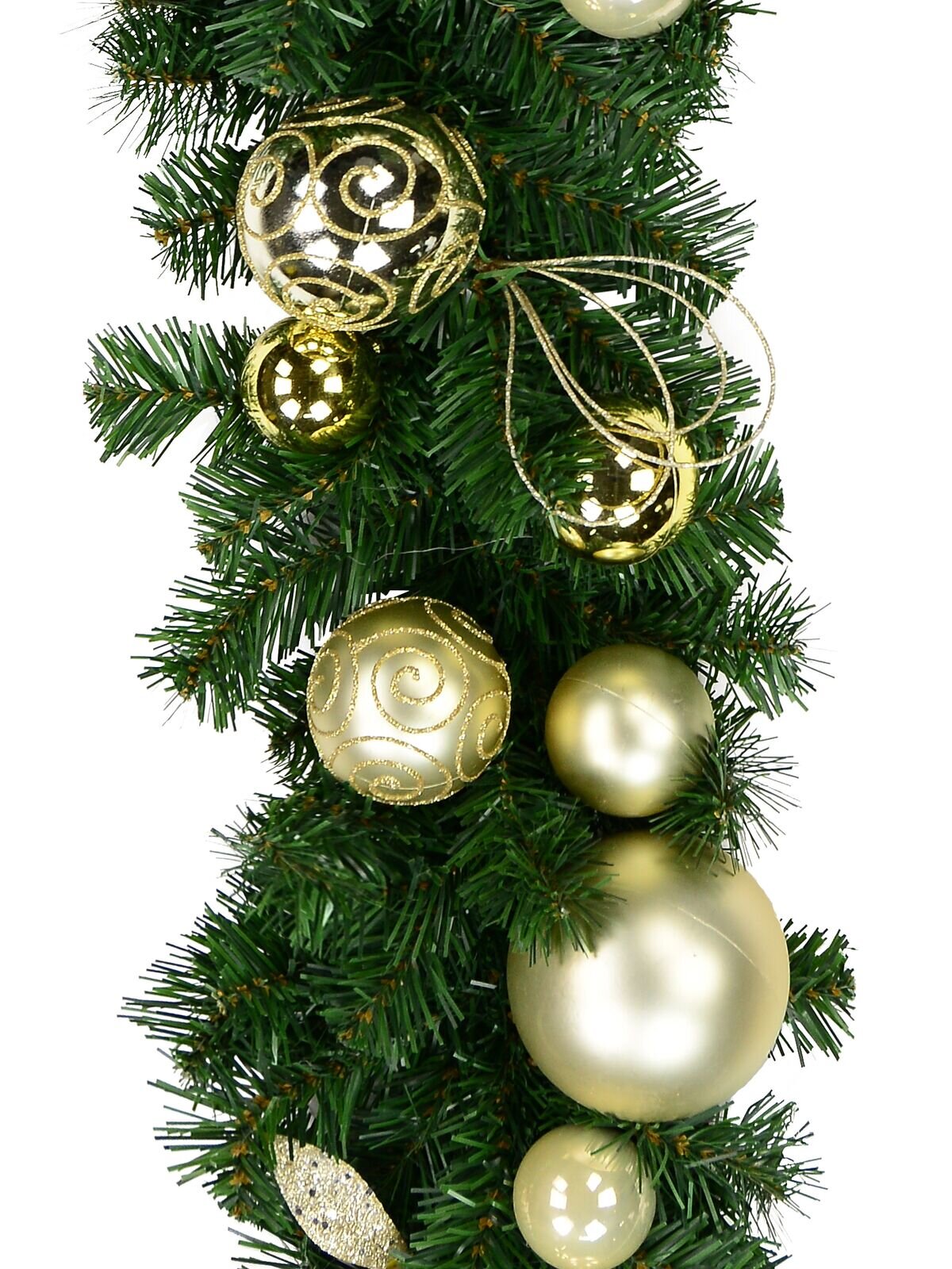 Decorated Gold & Champagne Bauble & Leaf Stem Pine Christmas Garland - 2.7m — image 3