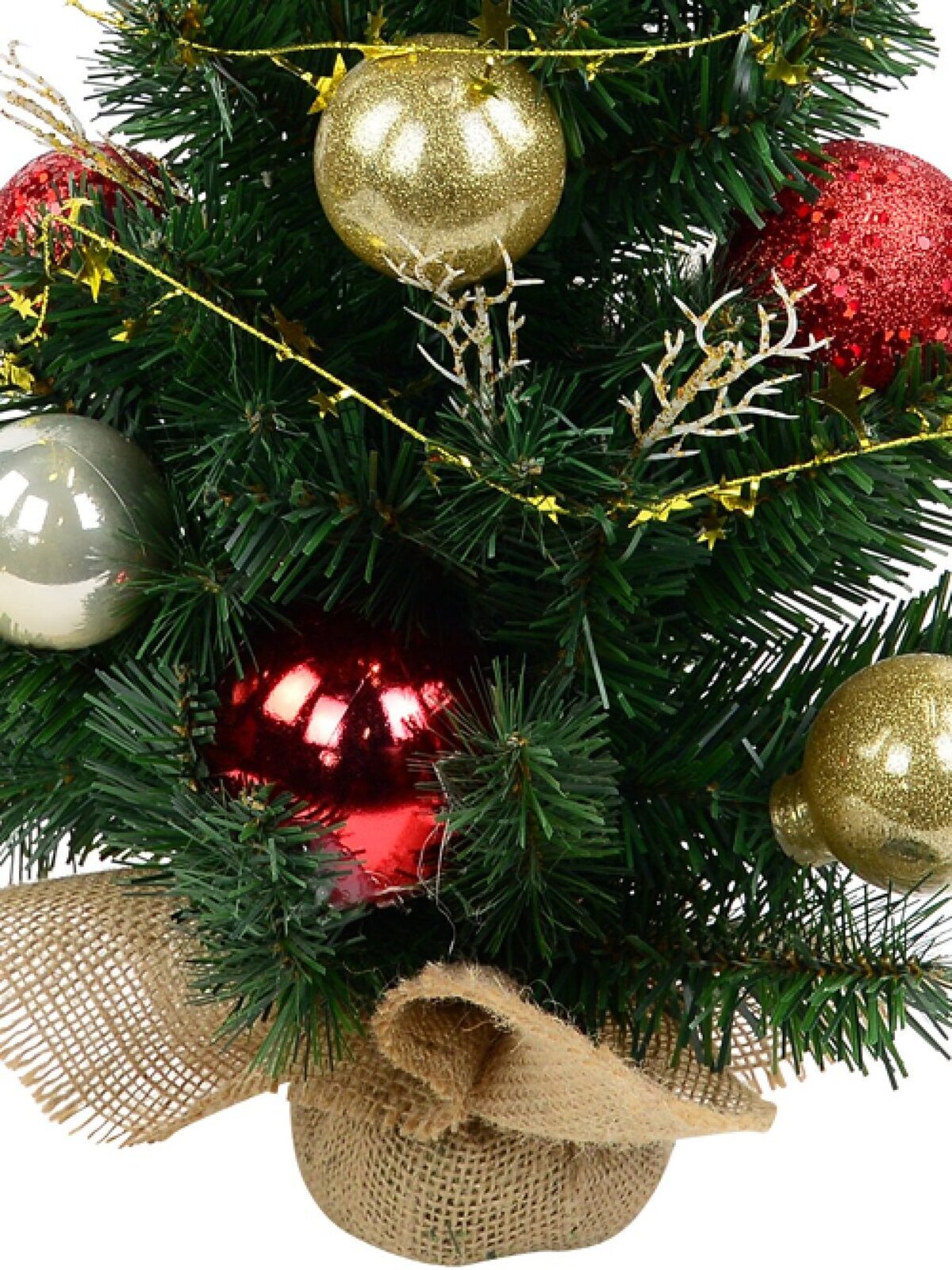 Decorated Red & Gold Bauble, Ribbon & Twigs Pine Table Top Tree - 60cm — image 4