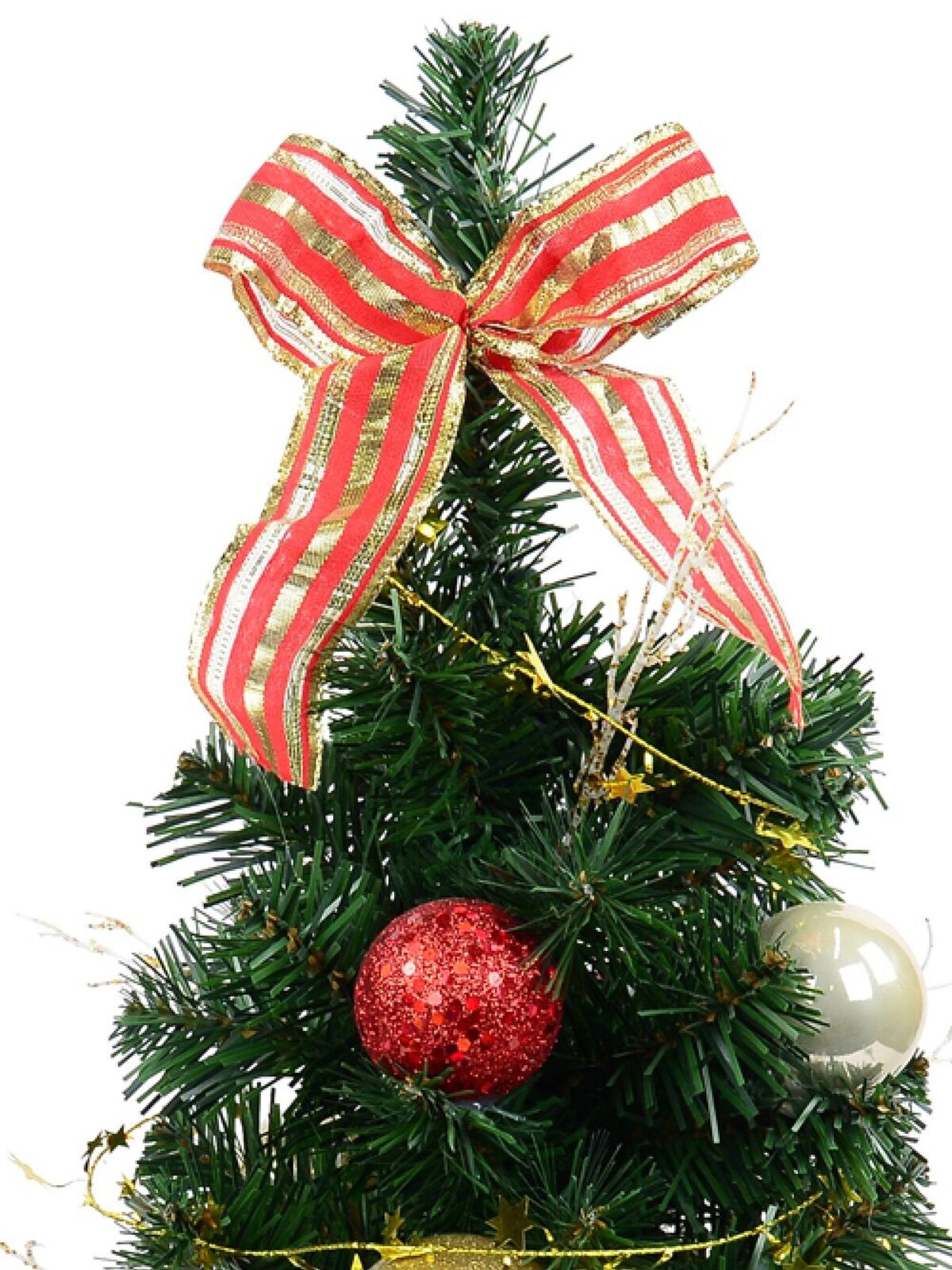 Decorated Red & Gold Bauble, Ribbon & Twigs Pine Table Top Tree - 60cm — image 2