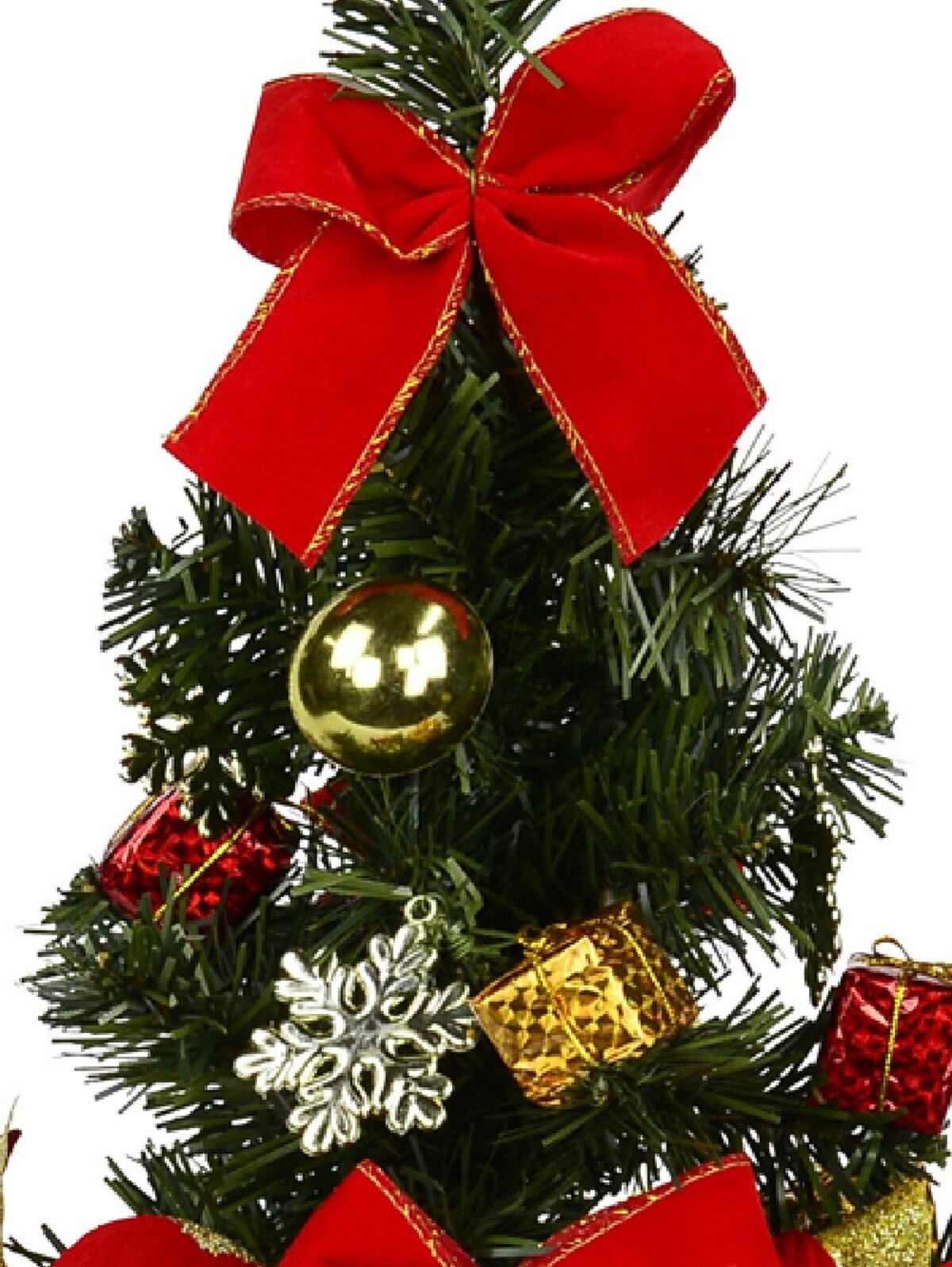 Decorated Red, Green & Gold Mixed Foliage & Floral Pine Table Top Tree - 60cm — image 2