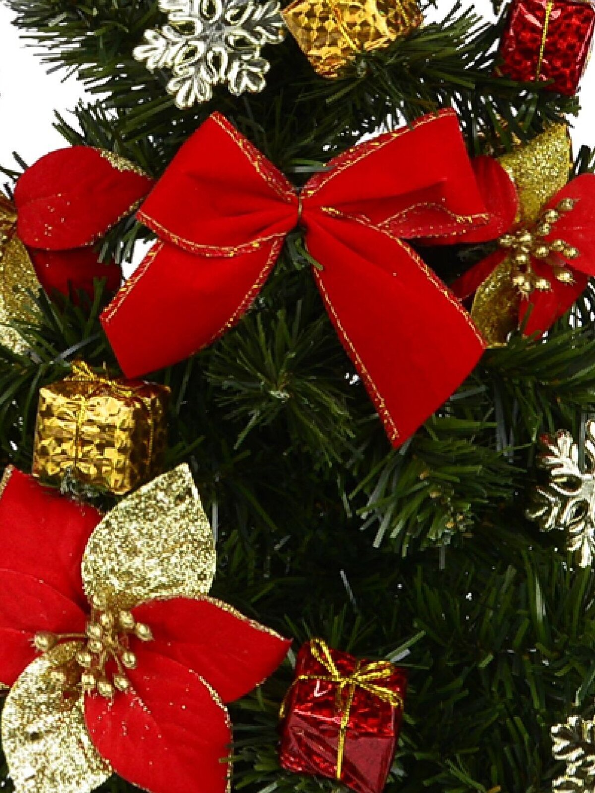 Decorated Red, Green & Gold Mixed Foliage & Floral Pine Table Top Tree - 60cm — image 5