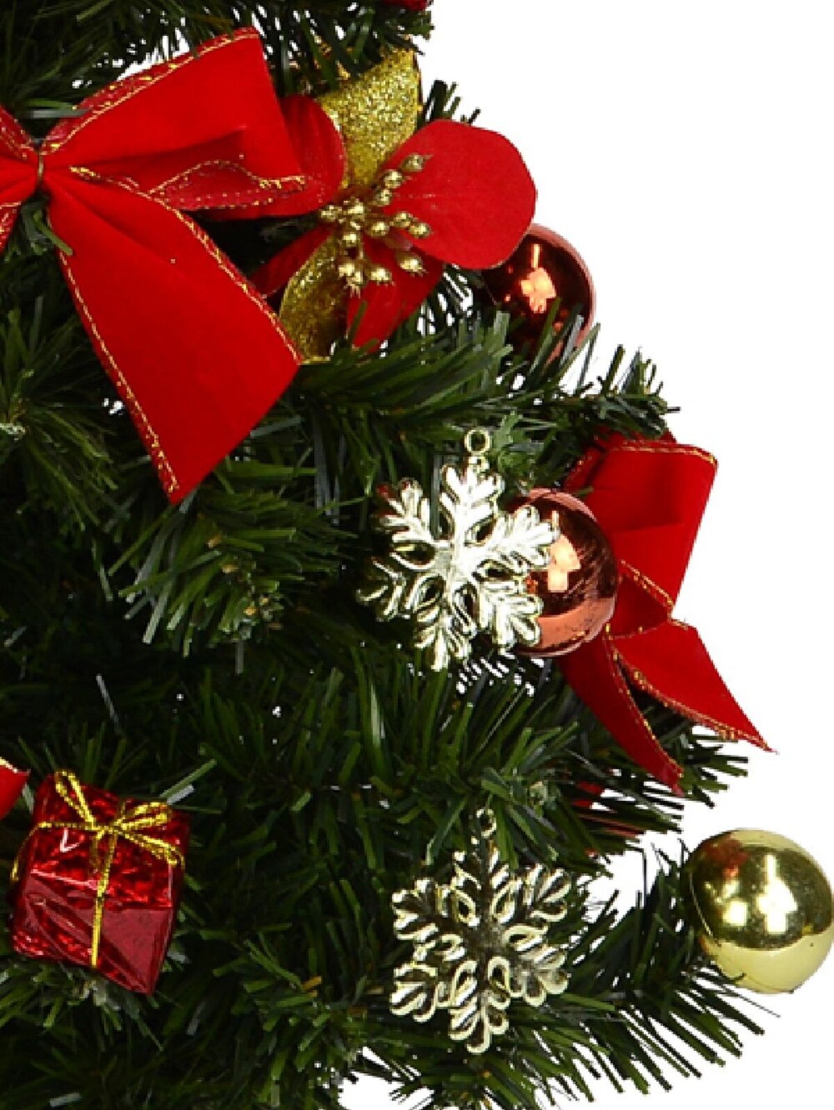 Decorated Red, Green & Gold Mixed Foliage & Floral Pine Table Top Tree - 60cm — image 4