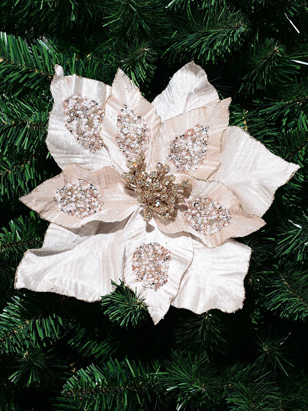 Decorated Rose Gold Poinsettia Christmas Tree Clip Pick | 29cm — image 2