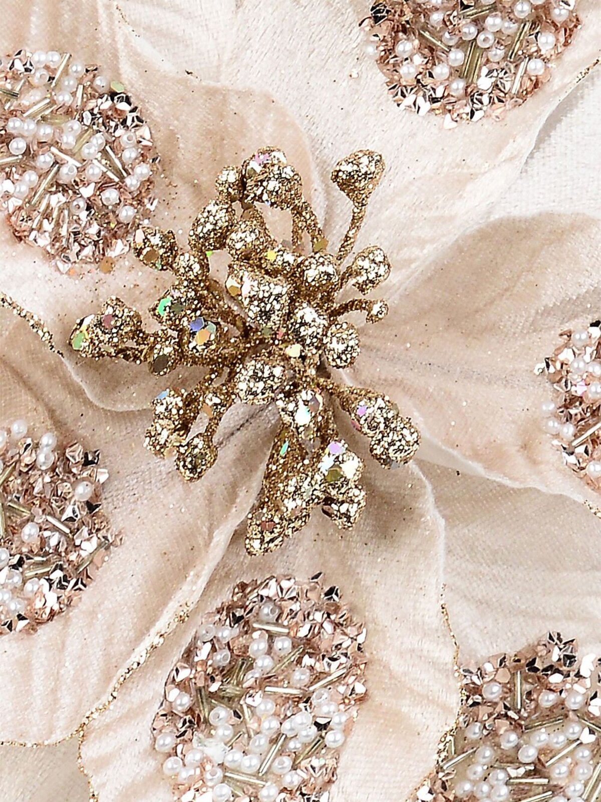 Decorated Rose Gold Poinsettia Christmas Tree Clip Pick | 29cm — image 3