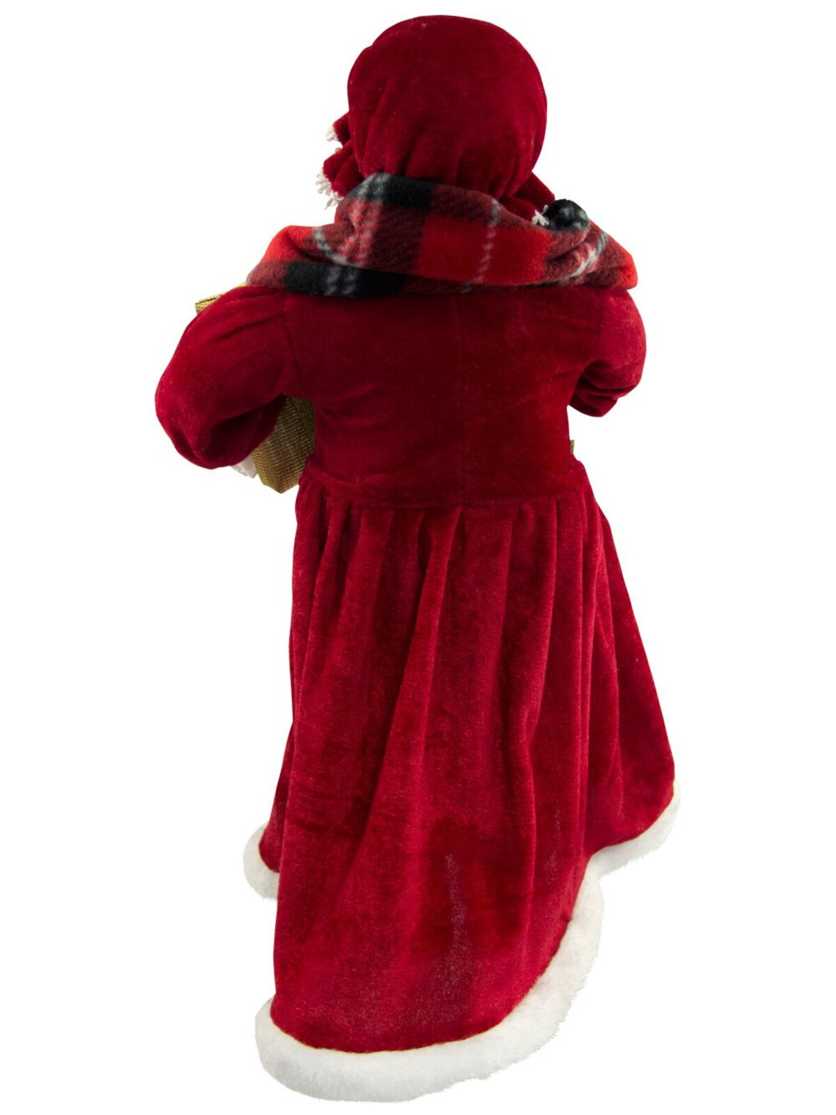 Decorative Mrs Claus With Tartan Shawl & Gifts - 46cm
