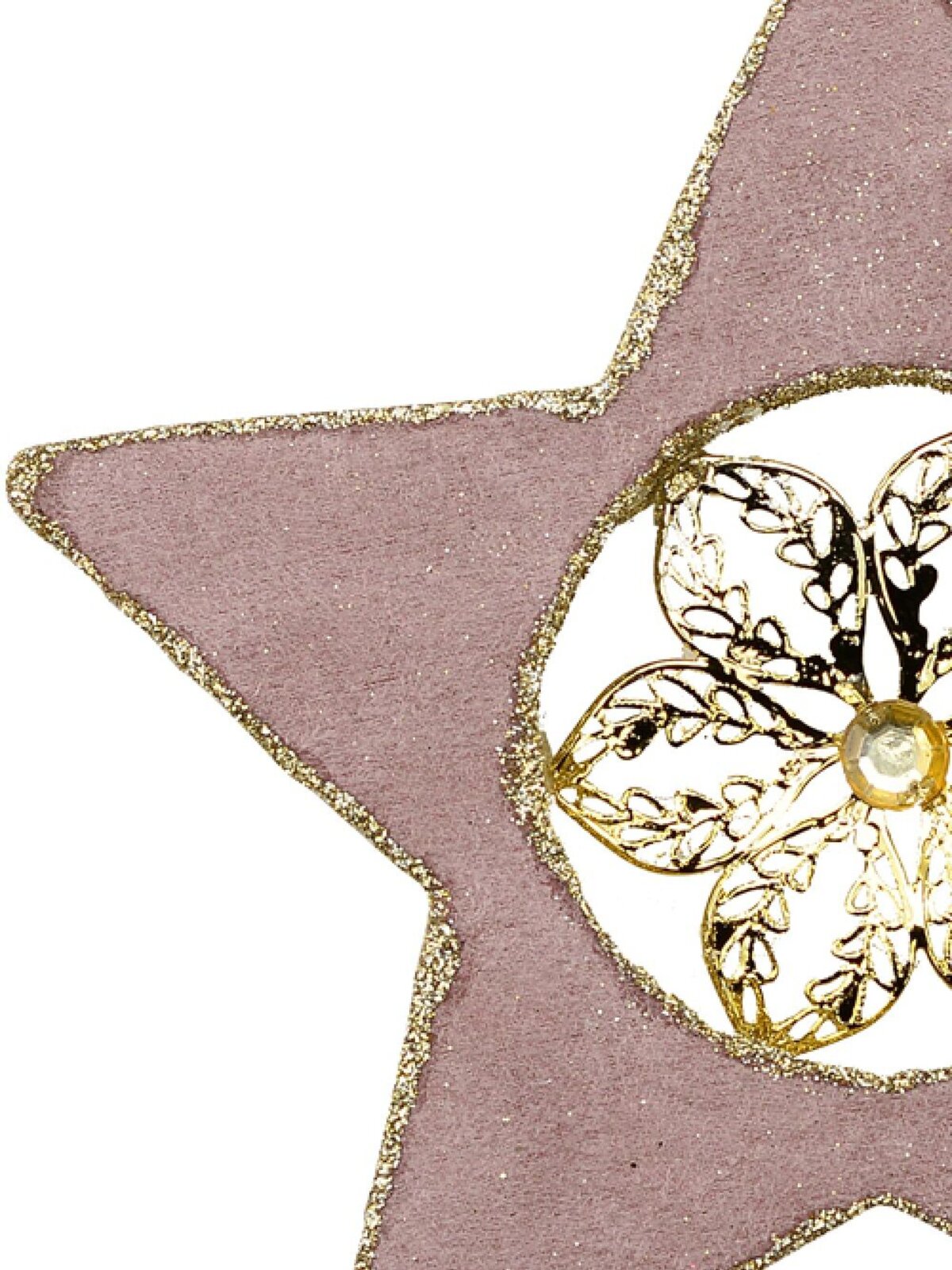 Dusty Pink Velvet Christmas Star With Poinsettia Hanging Decoration - 16cm — image 3