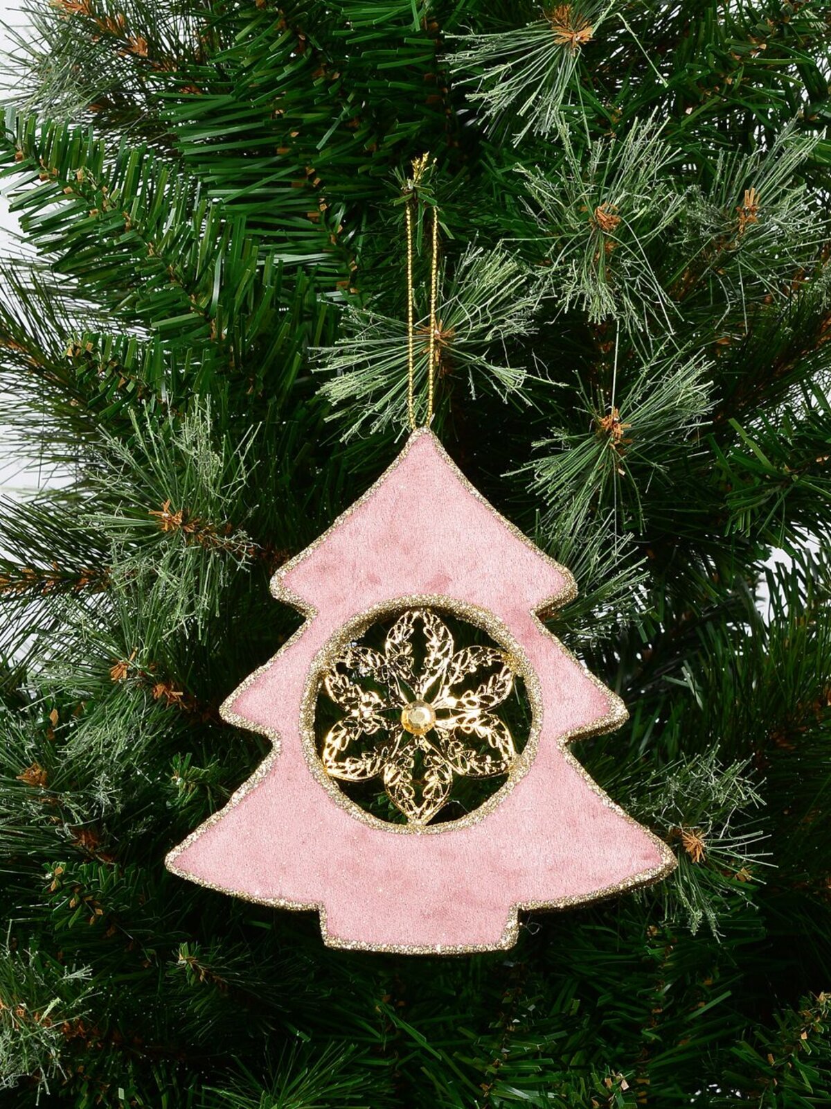 Dusty Pink Velvet Christmas Tree With Poinsettia Hanging Decoration - 15cm — image 4