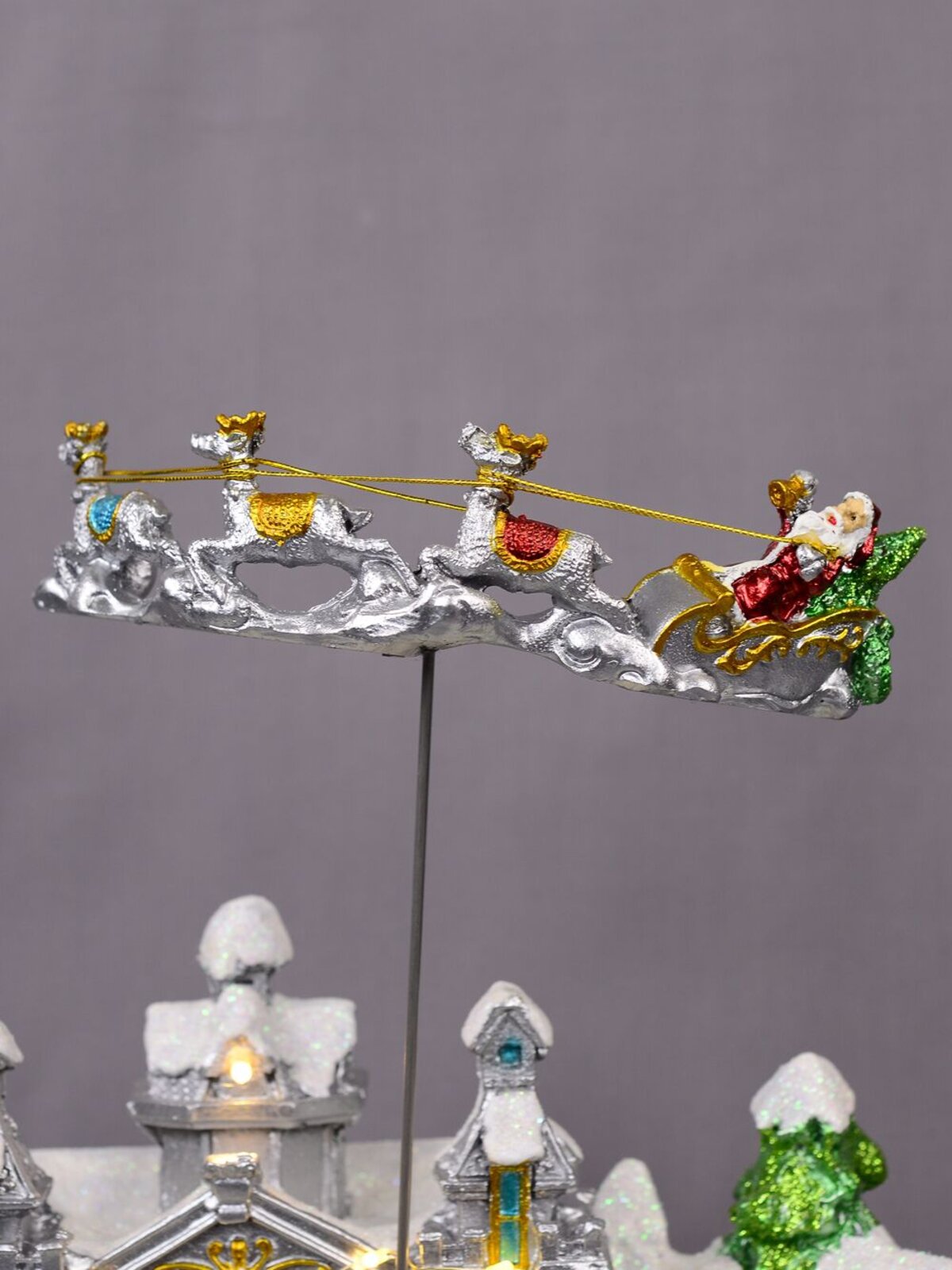 Flying Santa & Reindeer Over Snowy Winter Christmas Village Scene - 38cm — image 9